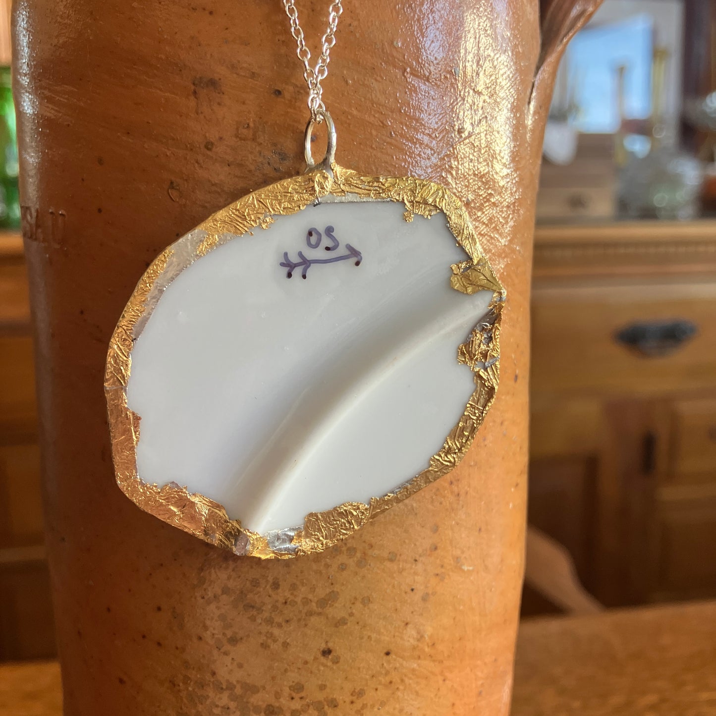 Broken Pottery Artisan Made Cat Pendant Kitten Collector Plate Handcrafted Necklace 2 in x 2 in