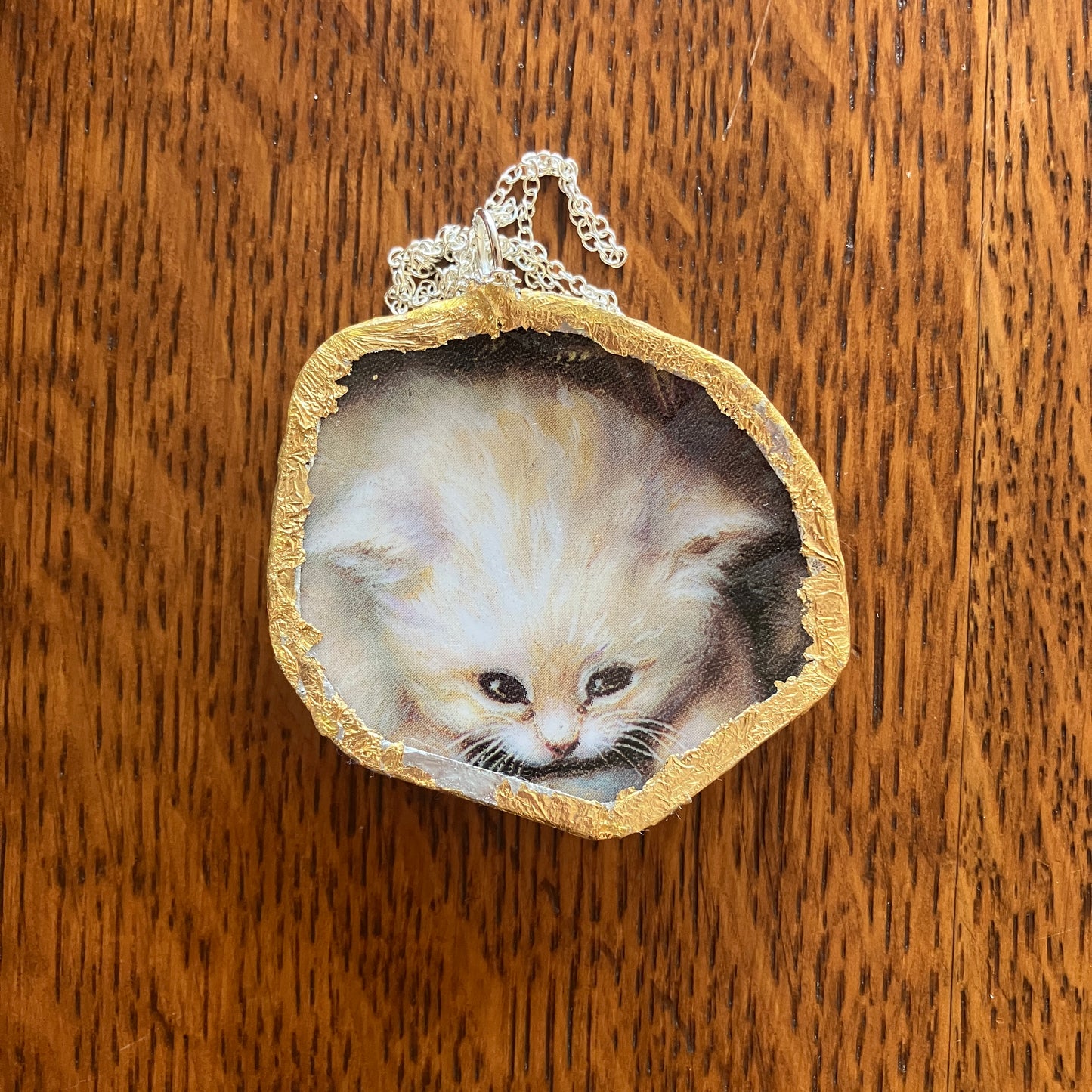 Broken Pottery Artisan Made Cat Pendant Kitten Collector Plate Handcrafted Necklace 2 in x 2 in