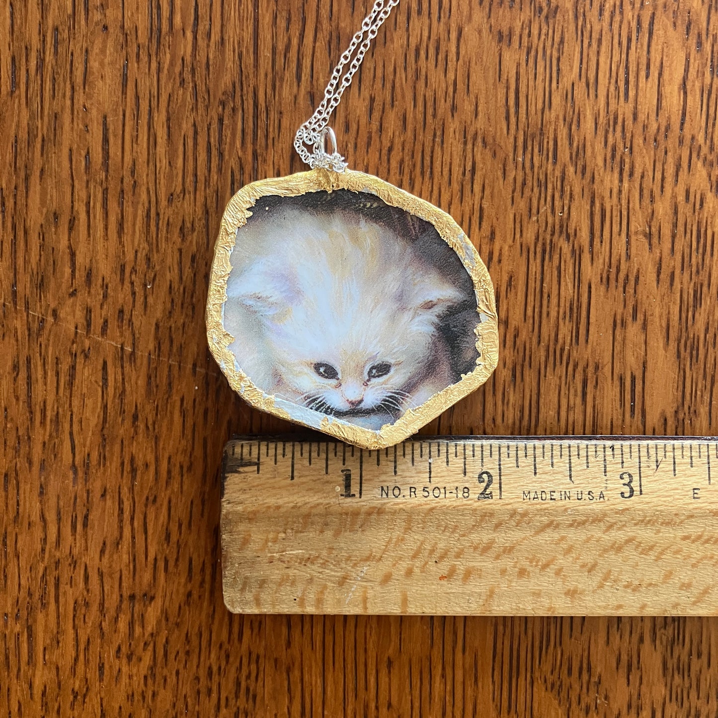 Broken Pottery Artisan Made Cat Pendant Kitten Collector Plate Handcrafted Necklace 2 in x 2 in