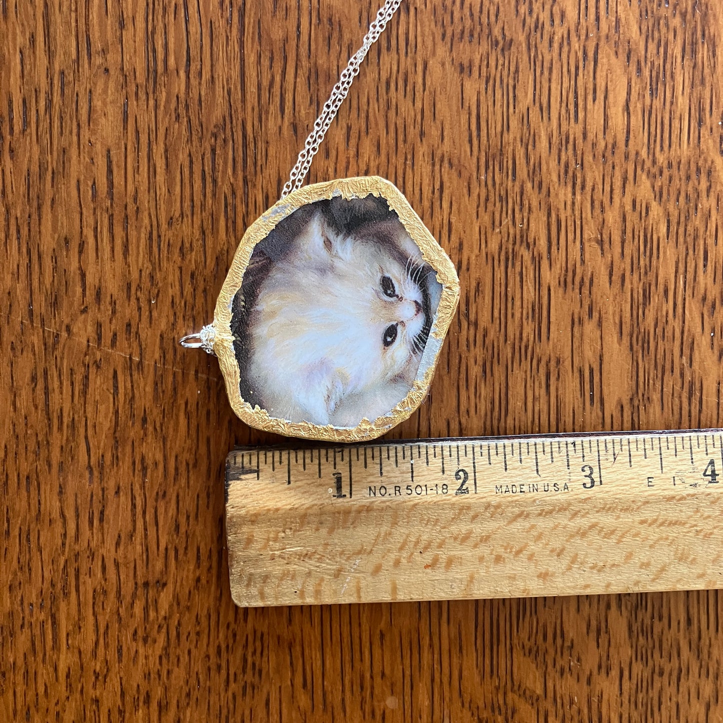 Broken Pottery Artisan Made Cat Pendant Kitten Collector Plate Handcrafted Necklace 2 in x 2 in