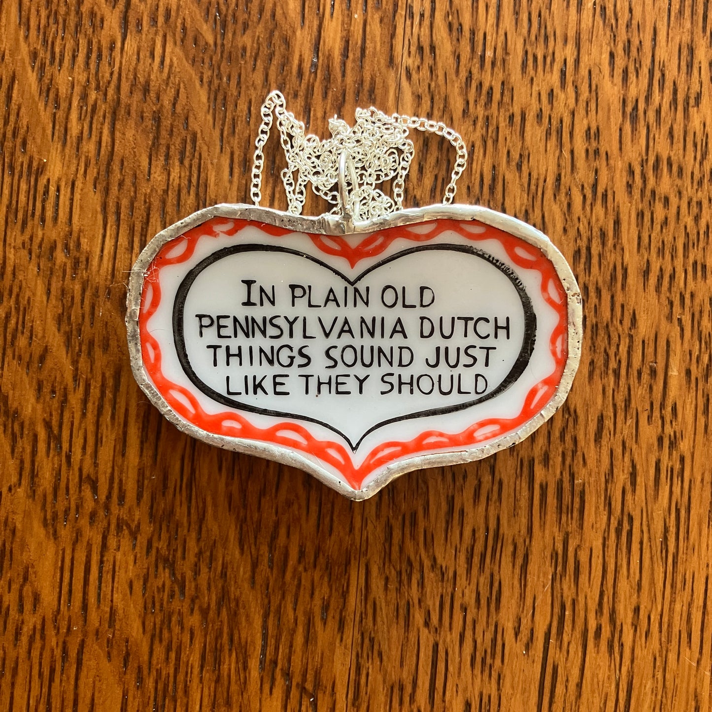Pennsylvania Dutch Artisan Made Pendant Broken Norcrest Hand Painted Plate Handcrafted Necklace 2.5 in x 1.5 in