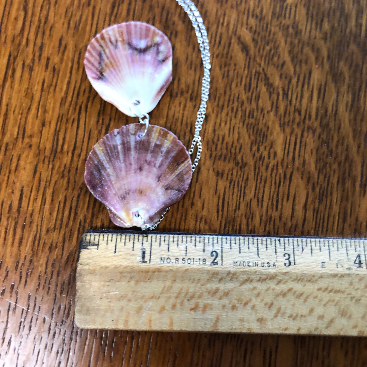 Flat Scallop Artisan Made Pendent Handcrafted Sea Shell Necklace 1.5 in x 3.25 in Mermaid Jewelry