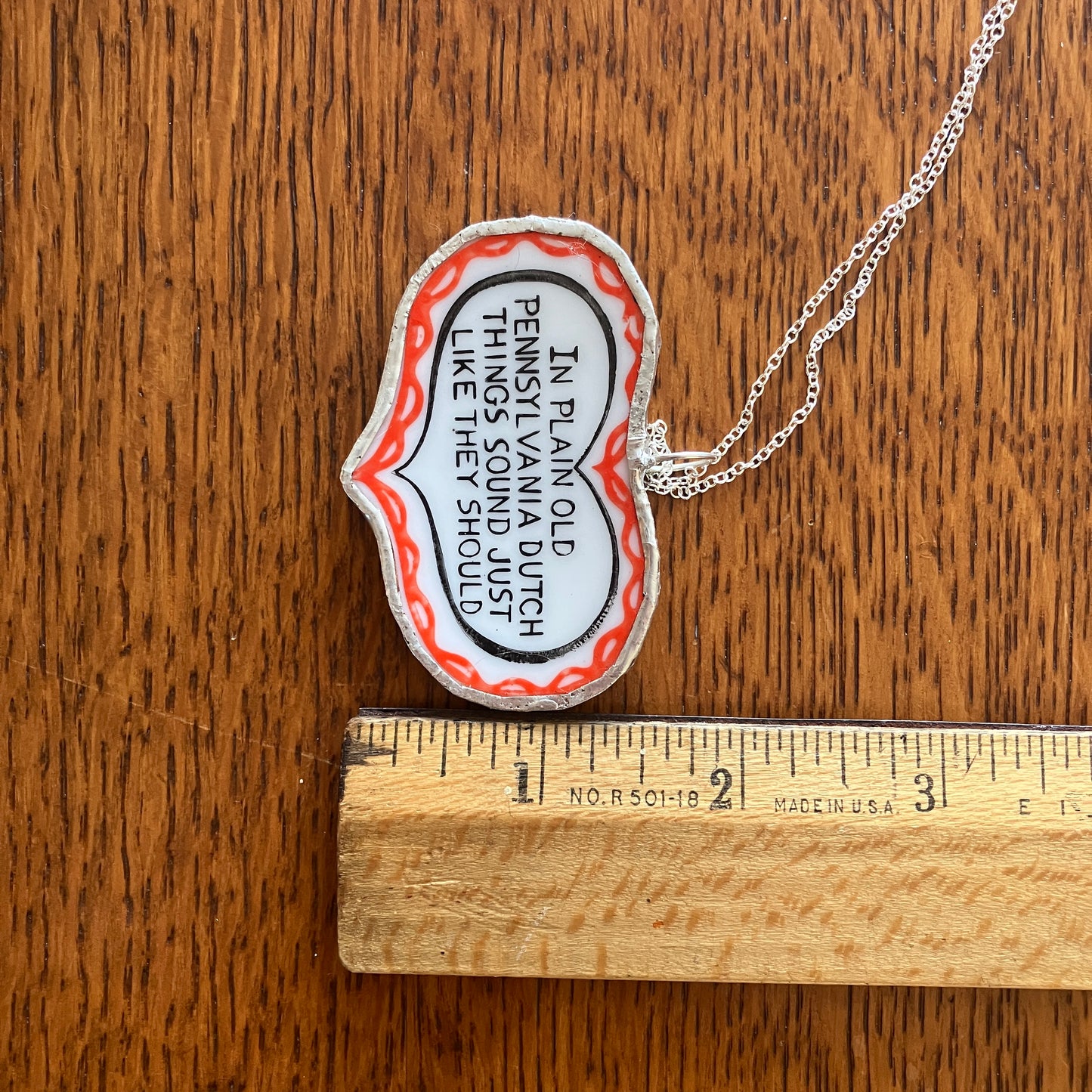 Pennsylvania Dutch Artisan Made Pendant Broken Norcrest Hand Painted Plate Handcrafted Necklace 2.5 in x 1.5 in