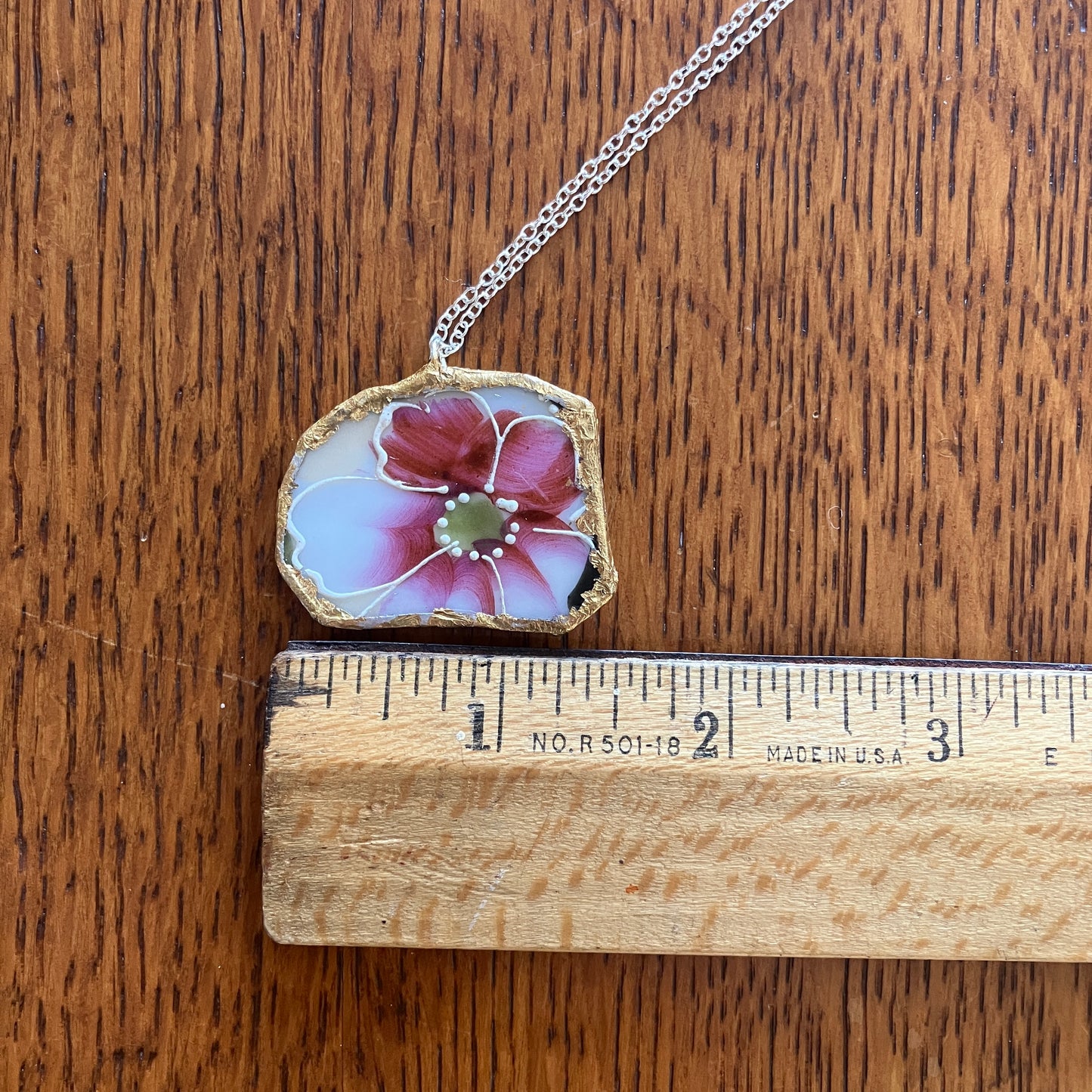 Broken Pottery Artisan Made Pendant Hand Painted Japan Unbranded Plate Handcrafted Necklace 1.5in x 1in