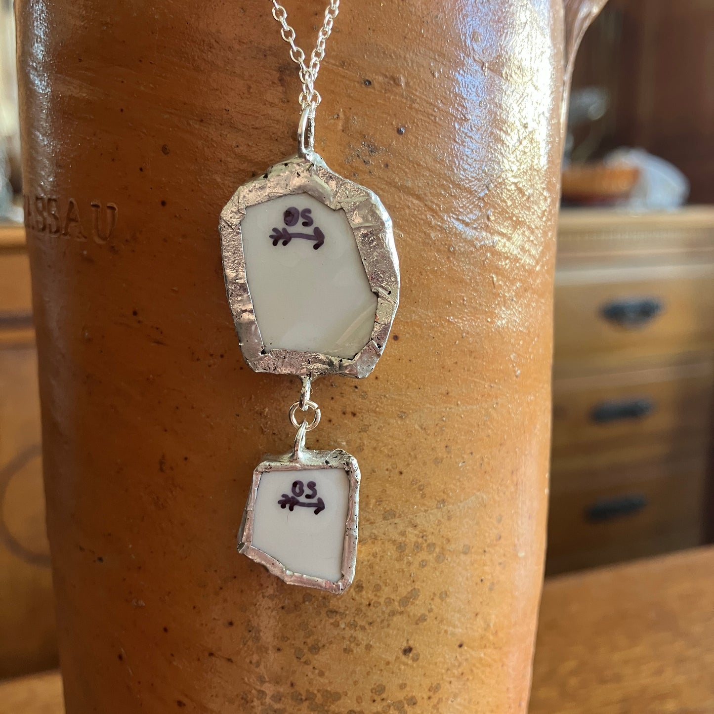 Artisan Double Pendant Royal Doulton Strawberry Cream Dinner Plate Handcrafted Necklace 3/4in x 2in