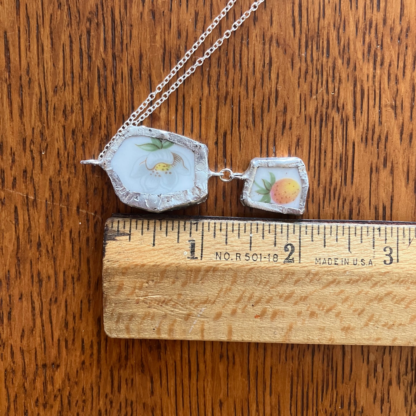 Artisan Double Pendant Royal Doulton Strawberry Cream Dinner Plate Handcrafted Necklace 3/4in x 2in