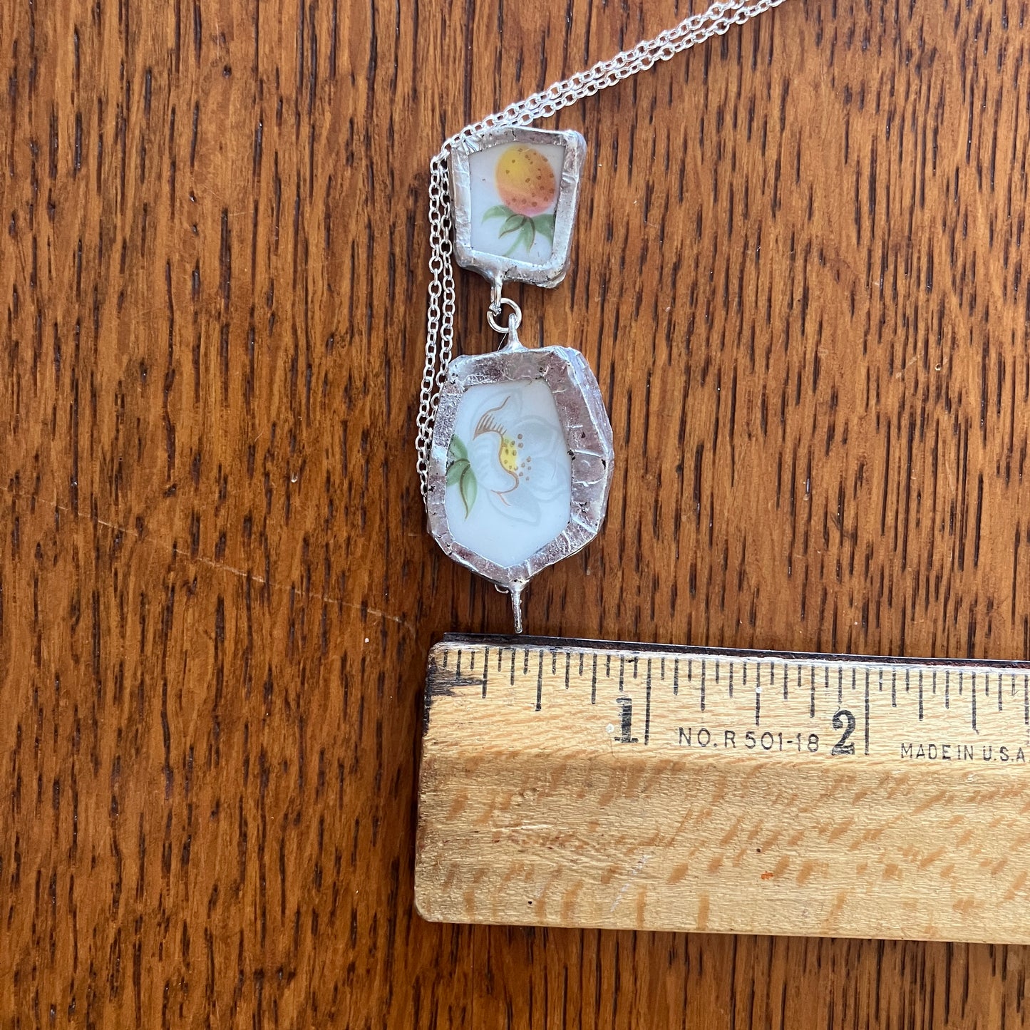 Artisan Double Pendant Royal Doulton Strawberry Cream Dinner Plate Handcrafted Necklace 3/4in x 2in