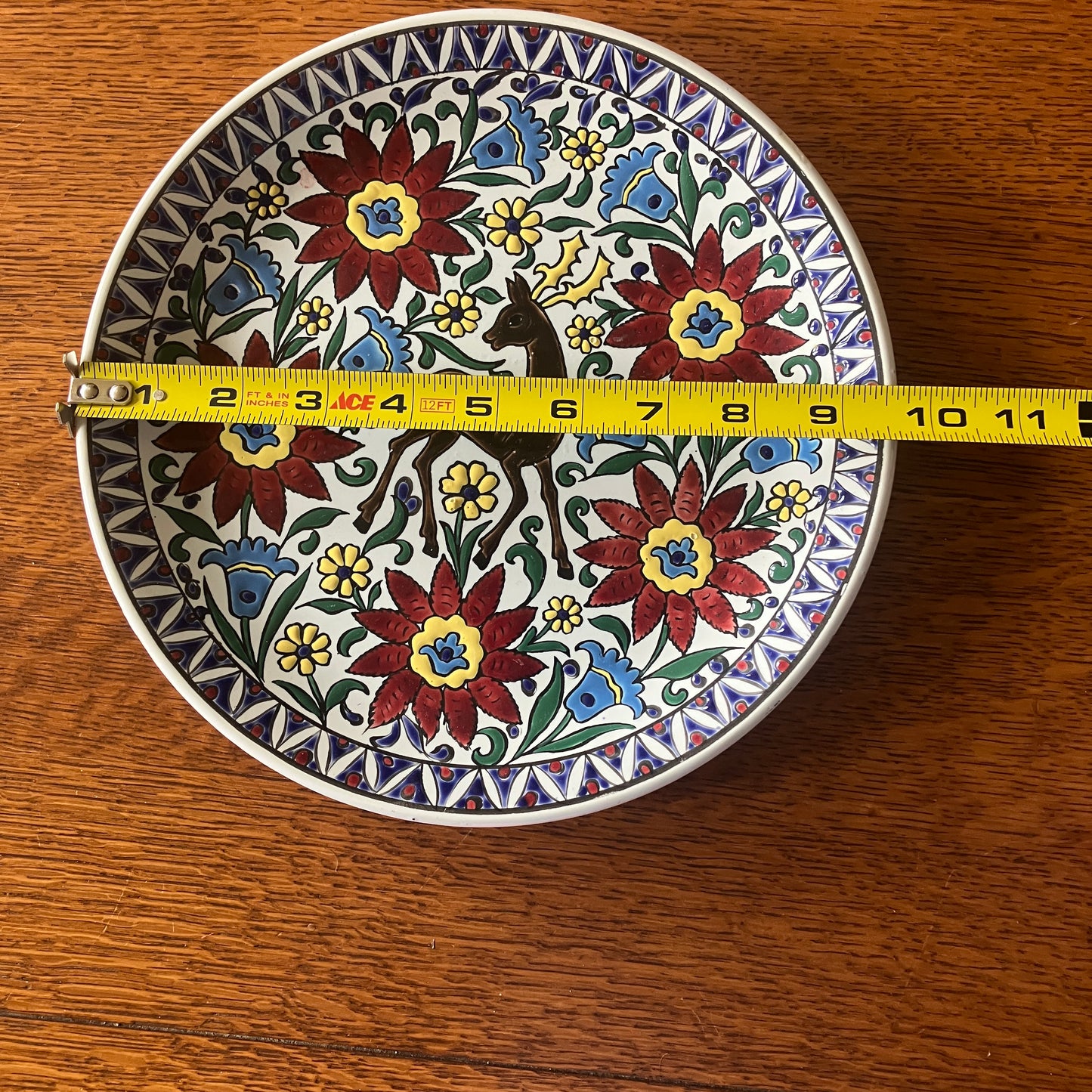 Vintage Neofitou Keramik Hand Painted Plate, Rhodian Deer Ceramic, Faliraki Rhodes Greece, 9.5 Inch