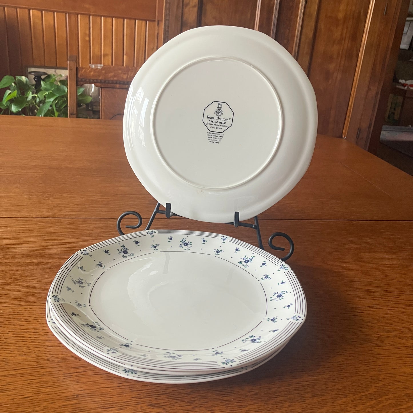 Royal Doulton Calico Blue Dinner Plate Set of 4 10.5" Vintage England