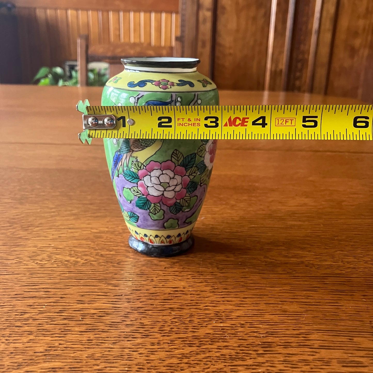 Vintage Japanese Hand-Enameled Porcelain Bud Vase 5in Kutani Style Bird & Peony
