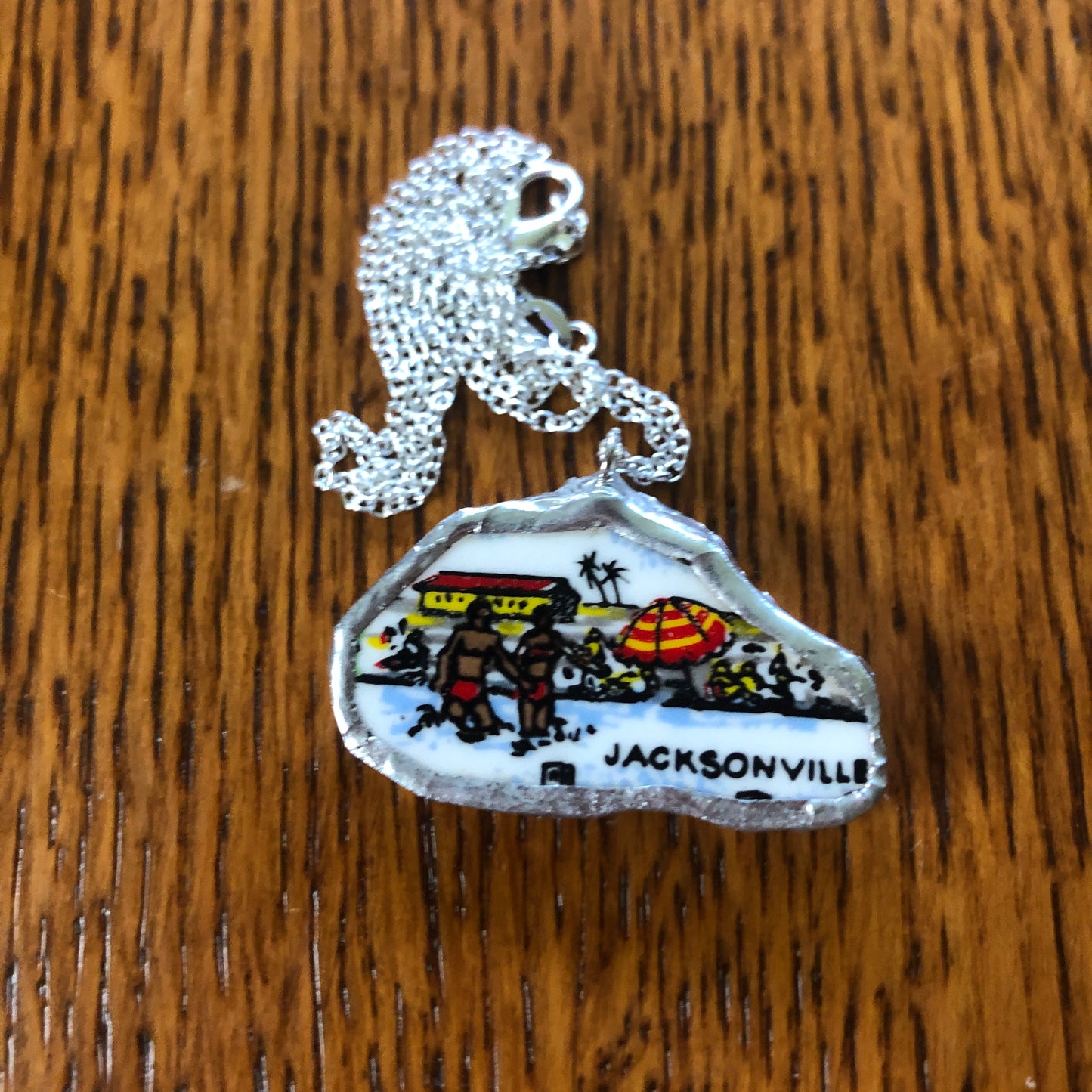 Broken Pottery Artisan Made Jacksonville Pendant Florida Collectors Plate Handcrafted Necklace 1.5in x 1in