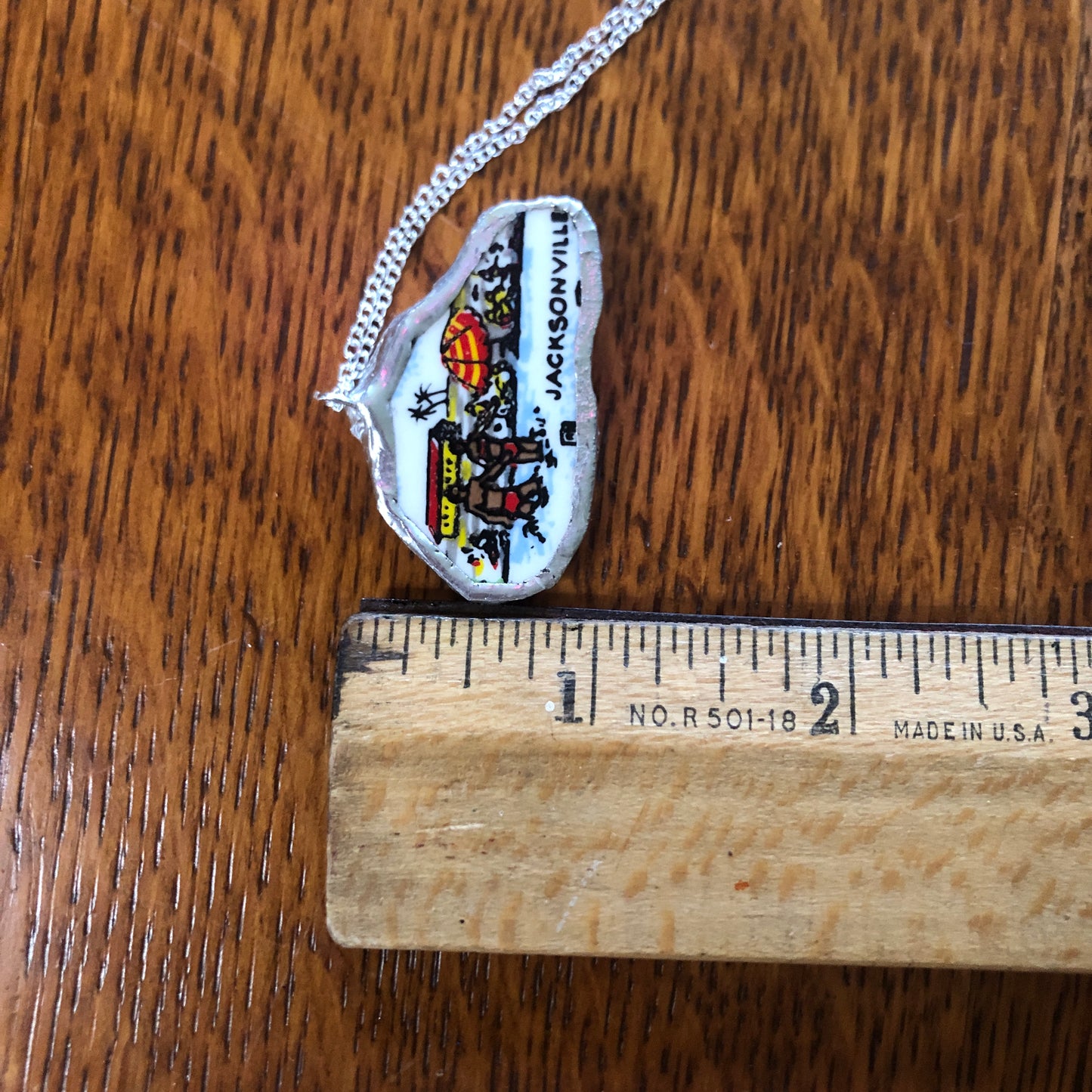 Broken Pottery Artisan Made Jacksonville Pendant Florida Collectors Plate Handcrafted Necklace 1.5in x 1in