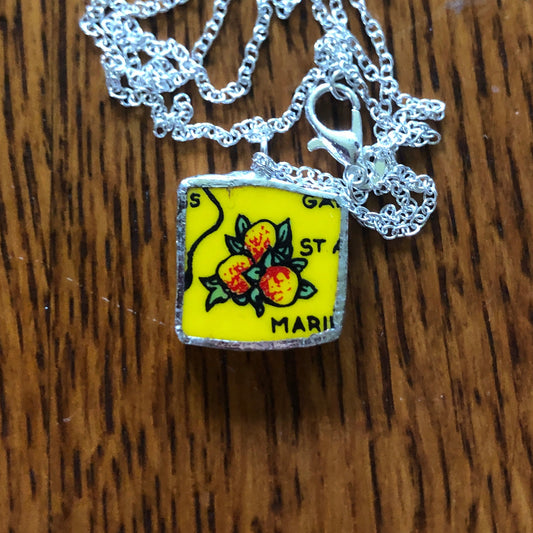 Broken Pottery Artisan Made Pendant Florida Collectors Plate Handcrafted Necklace 5/8in x 3/4in