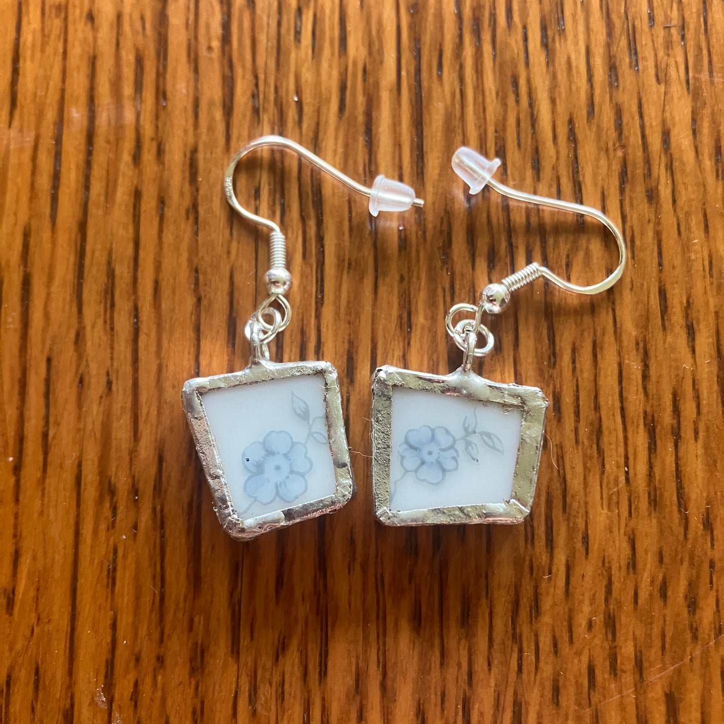 Broken Pottery Artisan Made Floral Earrings Johann Haviland Blue Garland Plate Handcrafted Dangle Earrings