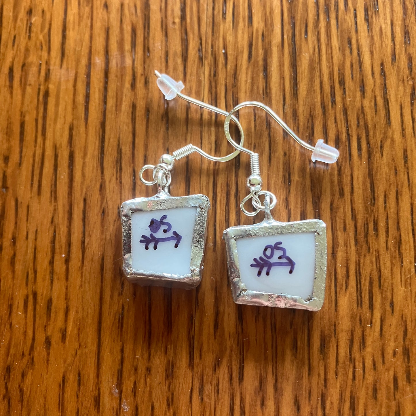 Broken Pottery Artisan Made Floral Earrings Johann Haviland Blue Garland Plate Handcrafted Dangle Earrings