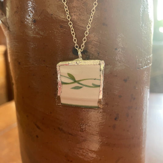 Broken Pottery Artisan Made Ivy Pendant Studio Nova Plate Handcrafted Necklace 3/4 in x 7/8 in