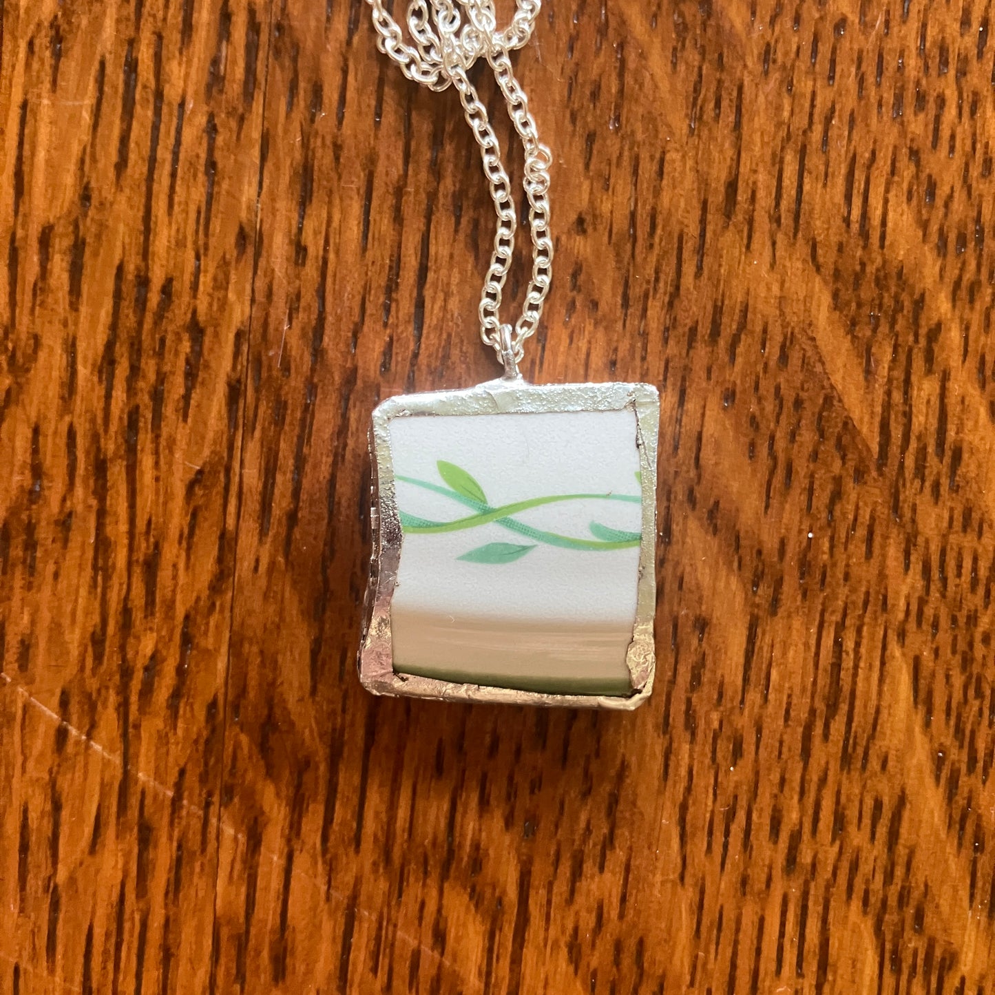 Broken Pottery Artisan Made Ivy Pendant Studio Nova Plate Handcrafted Necklace 3/4 in x 7/8 in