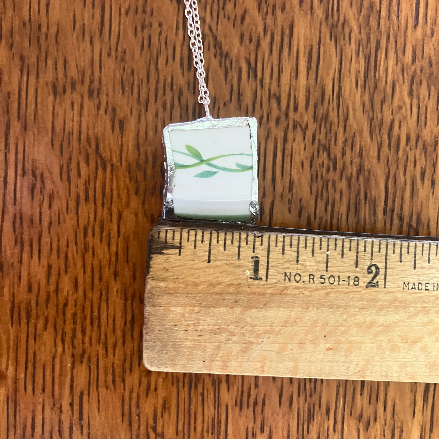 Broken Pottery Artisan Made Ivy Pendant Studio Nova Plate Handcrafted Necklace 3/4 in x 7/8 in