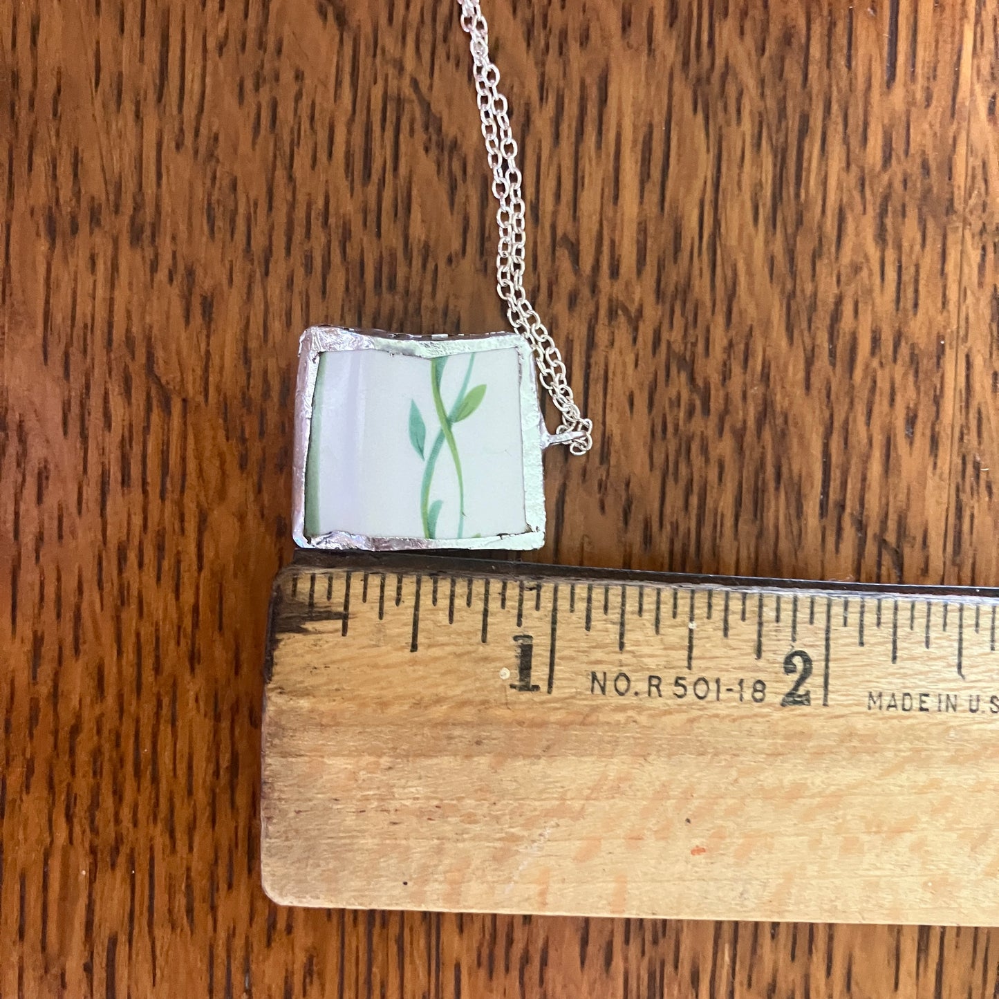 Broken Pottery Artisan Made Ivy Pendant Studio Nova Plate Handcrafted Necklace 3/4 in x 7/8 in