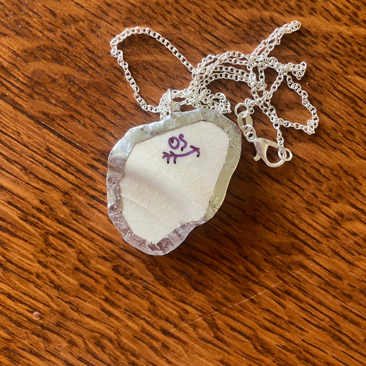 Broken Pottery Artisan Made Pendant Unbranded Blue Floral Plate Handcrafted Necklace 1.25 in x 1.5 in