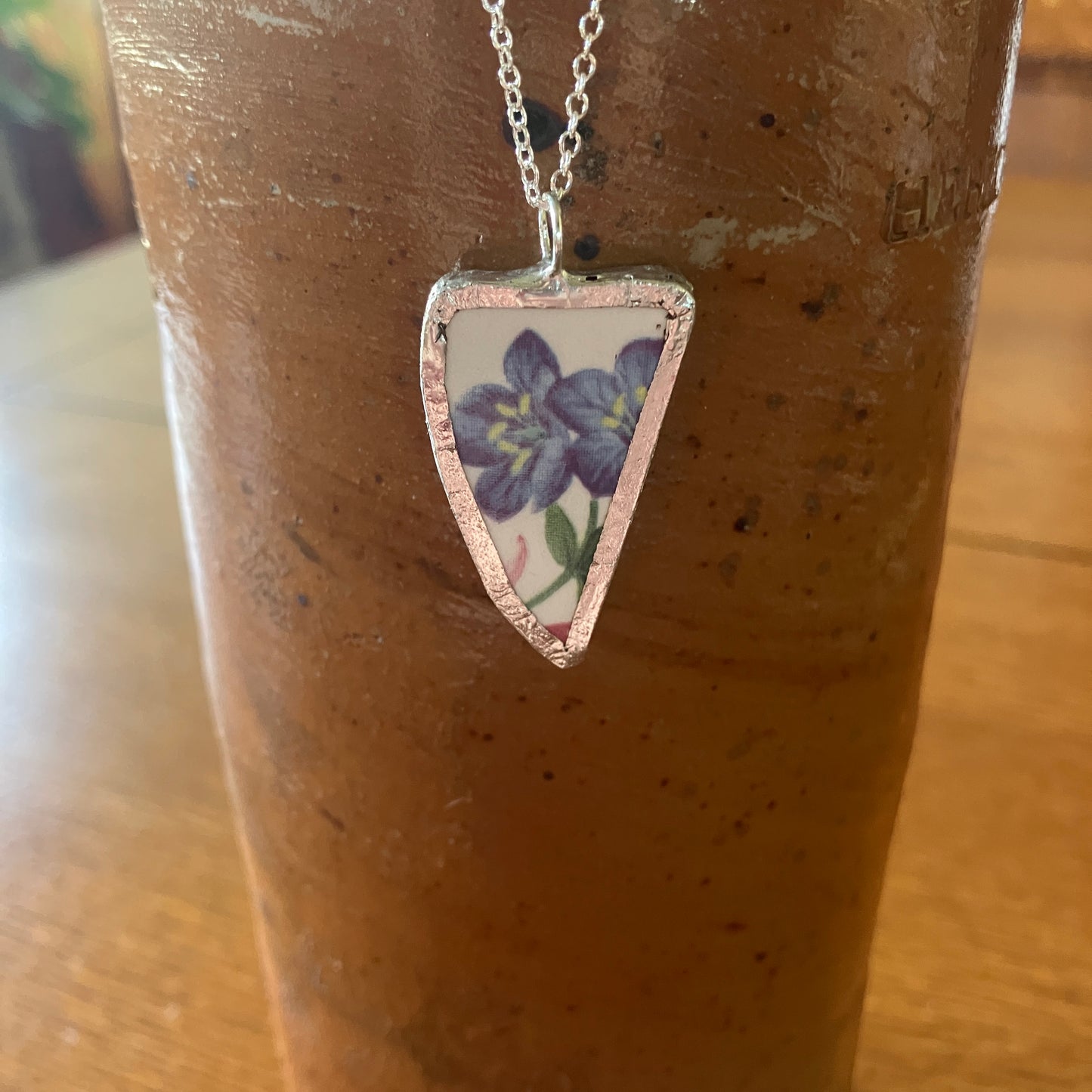 Broken Pottery Artisan Made Pendant Studio Nova Plate Handcrafted Necklace 3/4 in x 1.25 in