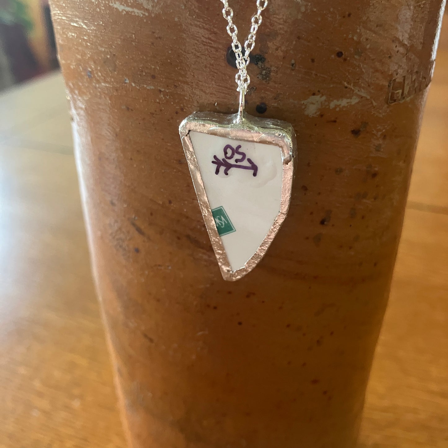 Broken Pottery Artisan Made Pendant Studio Nova Plate Handcrafted Necklace 3/4 in x 1.25 in