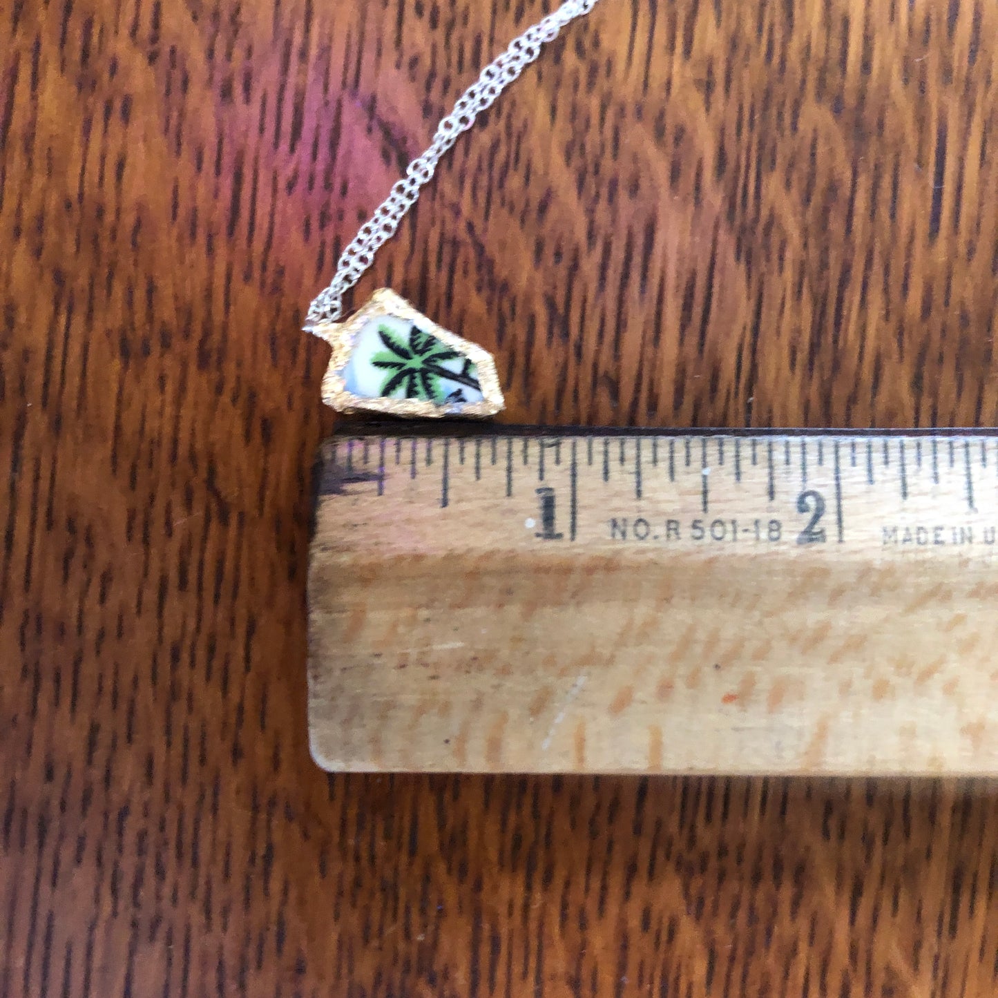 Broken Pottery Artisan Made Palm Tree Pendant Florida Collectors Plate Handcrafted Necklace 1/2in x 5/8in