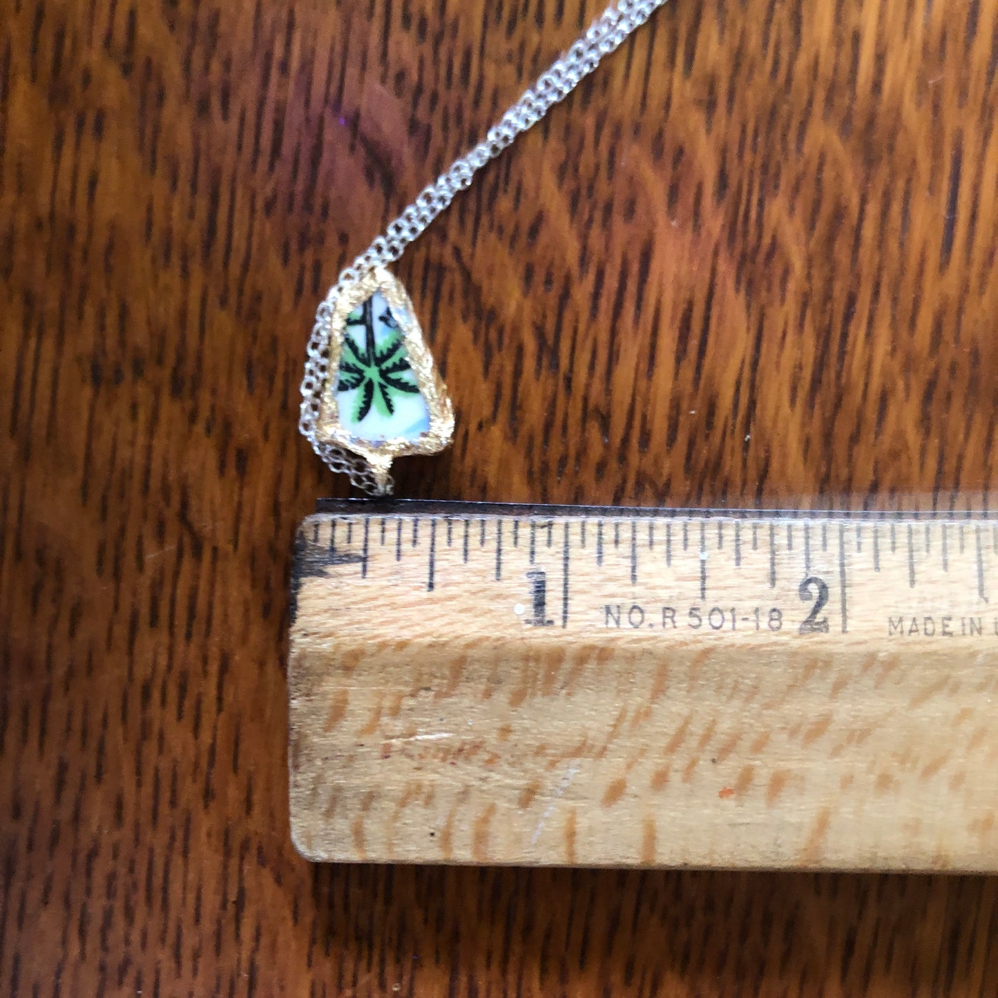 Broken Pottery Artisan Made Palm Tree Pendant Florida Collectors Plate Handcrafted Necklace 1/2in x 5/8in