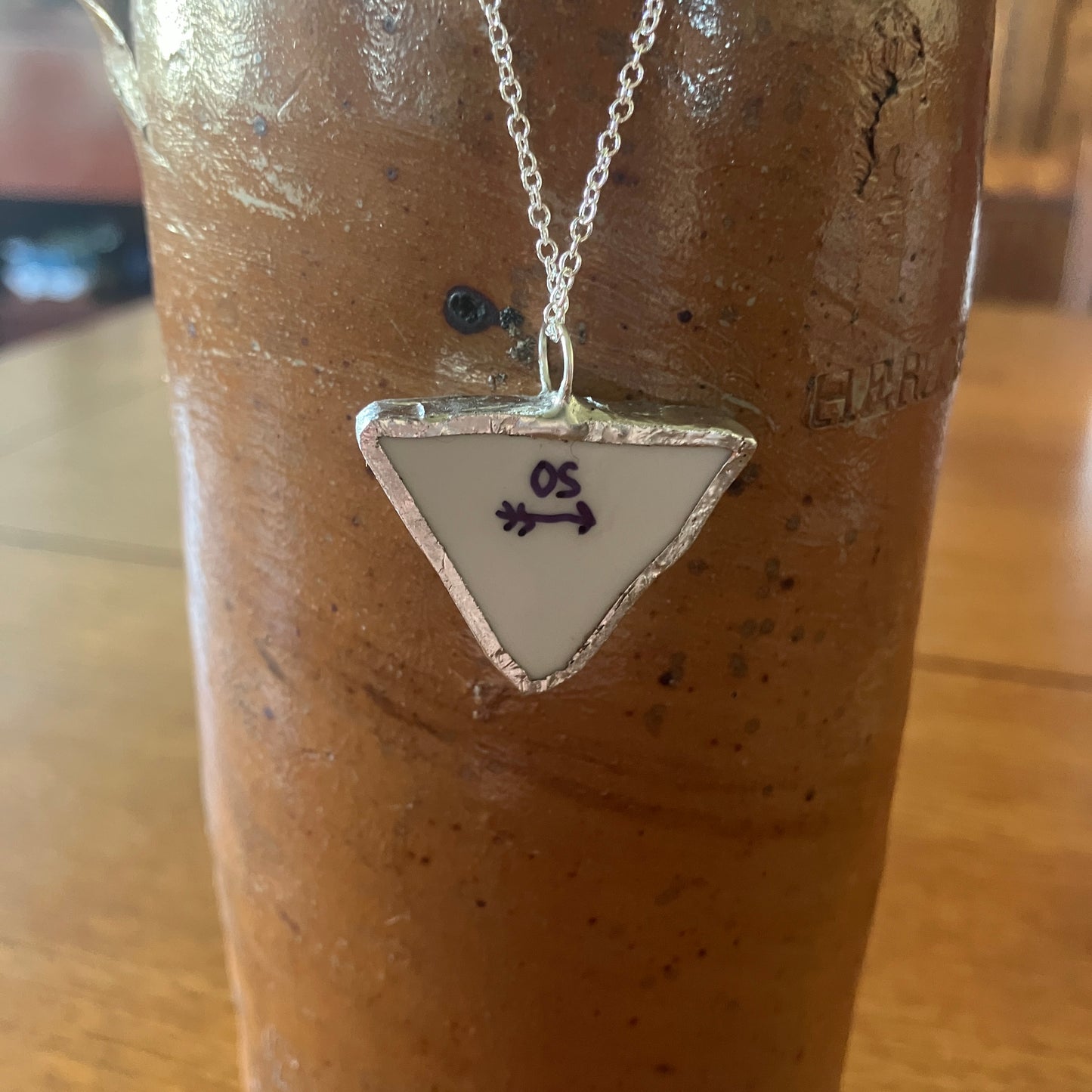 Broken Pottery Artisan Made Floral Pendant Sierra Stoneware Plate Handcrafted Necklace 1.25 in x 1 in