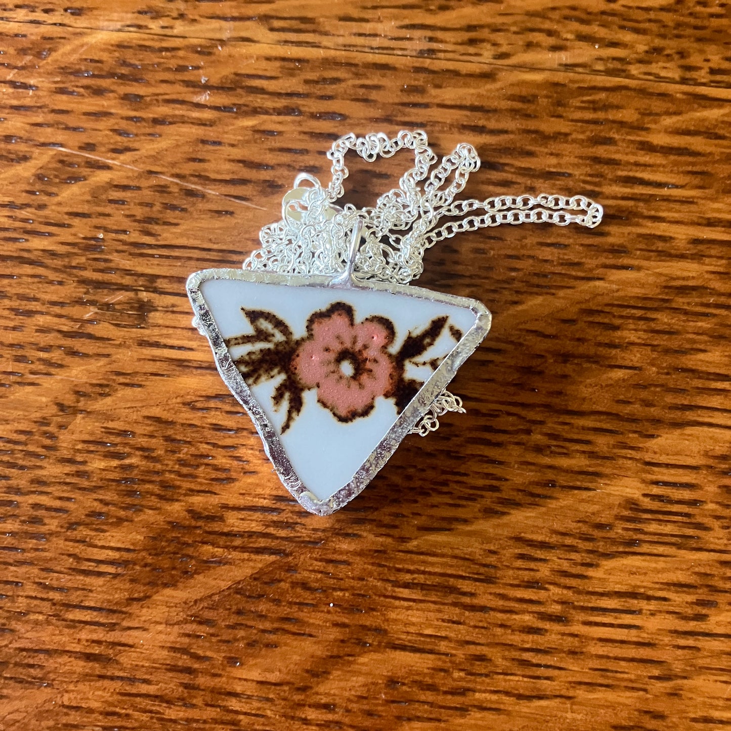 Broken Pottery Artisan Made Floral Pendant Sierra Stoneware Plate Handcrafted Necklace 1.25 in x 1 in