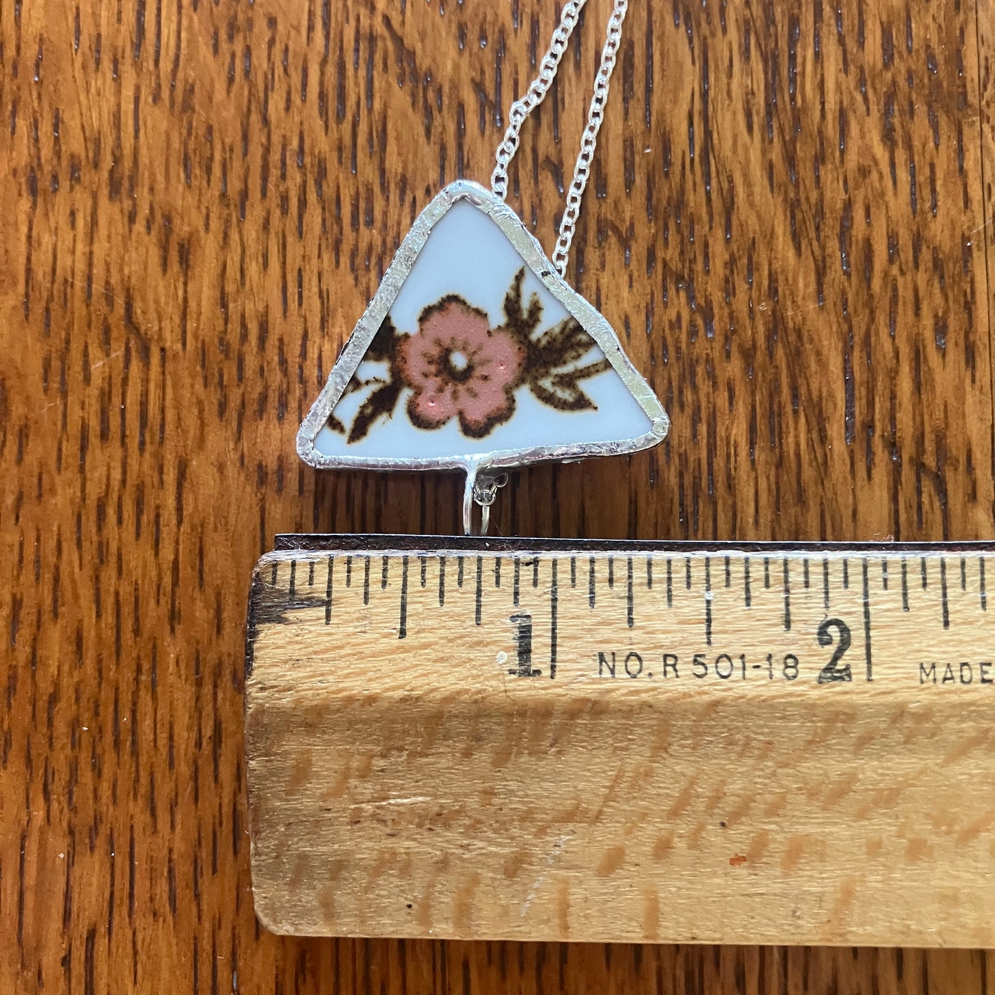 Broken Pottery Artisan Made Floral Pendant Sierra Stoneware Plate Handcrafted Necklace 1.25 in x 1 in