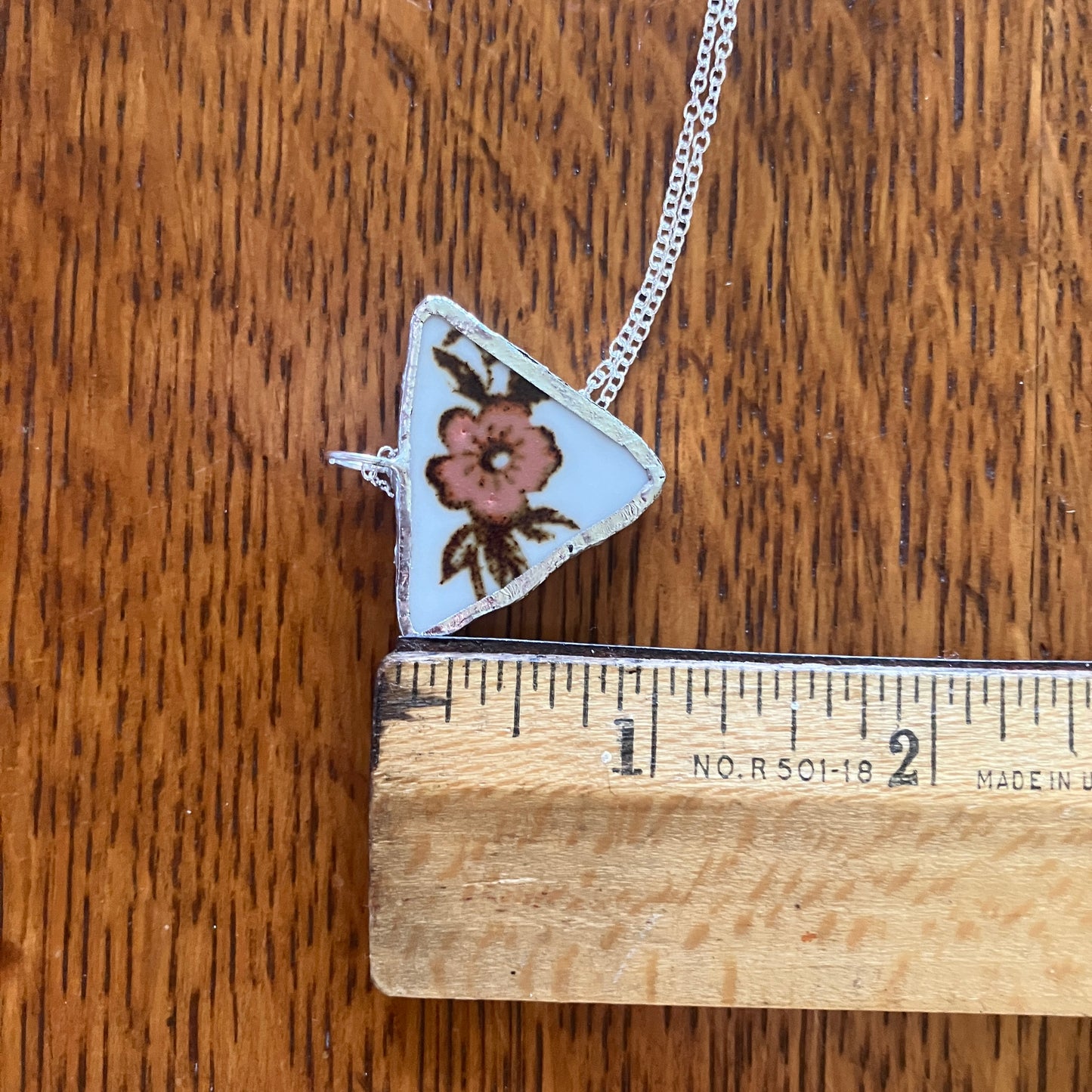 Broken Pottery Artisan Made Floral Pendant Sierra Stoneware Plate Handcrafted Necklace 1.25 in x 1 in
