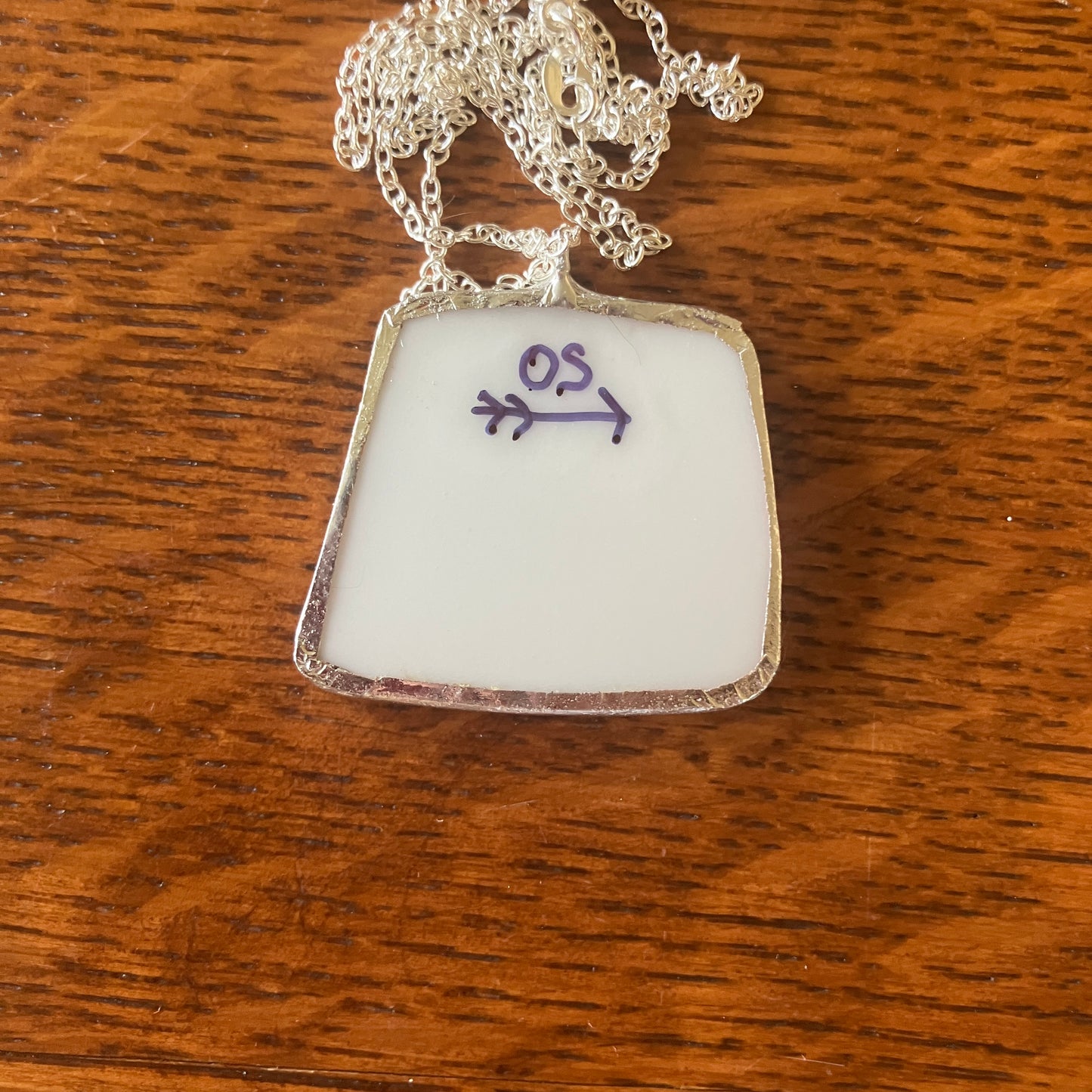 Broken Pottery Artisan Made Floral Pendant Johann Haviland Bavaria Germany Plate Handcrafted Necklace 1 3/8 in x 1.25 in