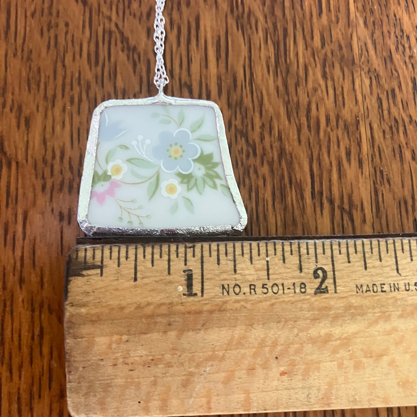 Broken Pottery Artisan Made Floral Pendant Johann Haviland Bavaria Germany Plate Handcrafted Necklace 1 3/8 in x 1.25 in