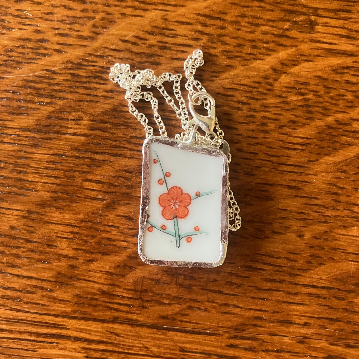 Broken Pottery Artisan Made Pendant Hyakusenka Dish Handcrafted Necklace 3/4in x 1 1/8in