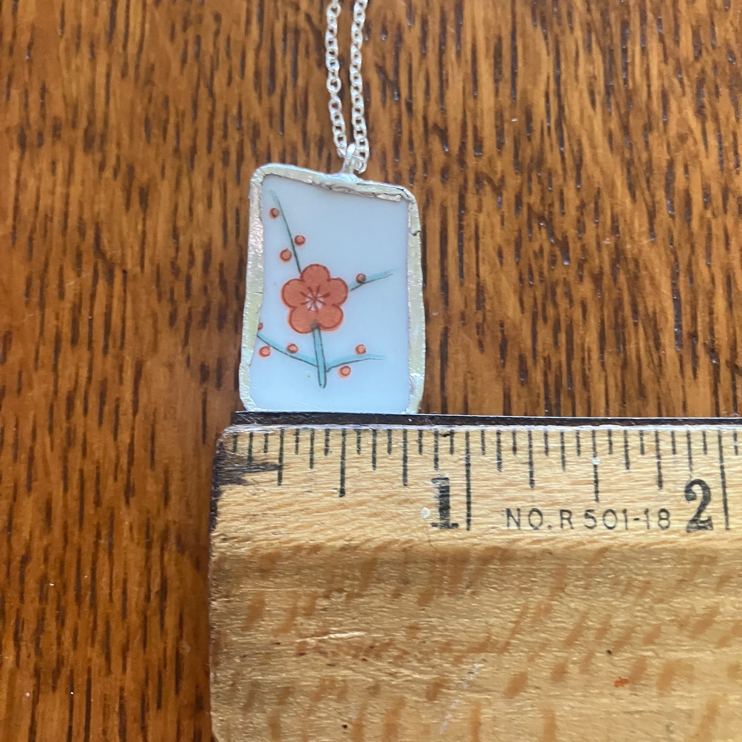 Broken Pottery Artisan Made Pendant Hyakusenka Dish Handcrafted Necklace 3/4in x 1 1/8in