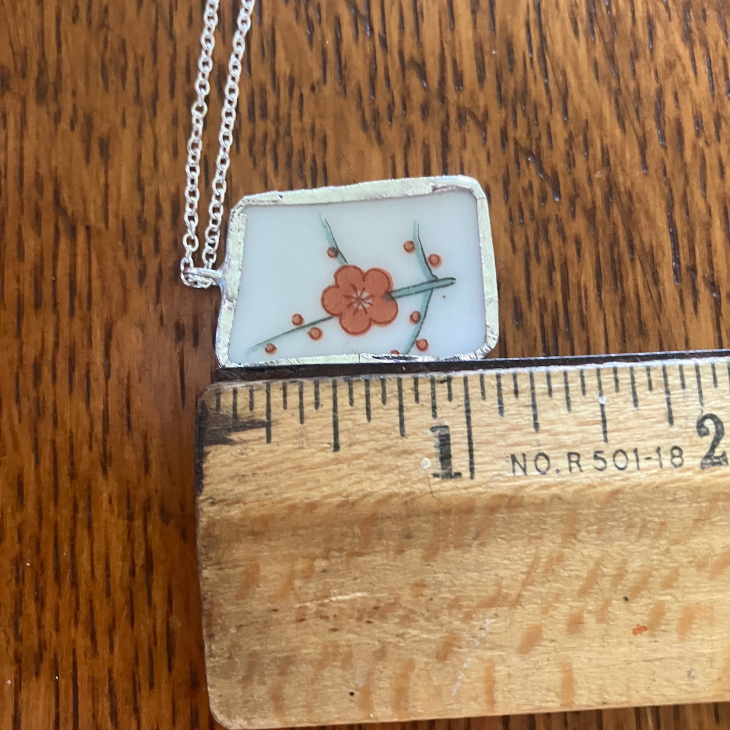 Broken Pottery Artisan Made Pendant Hyakusenka Dish Handcrafted Necklace 3/4in x 1 1/8in