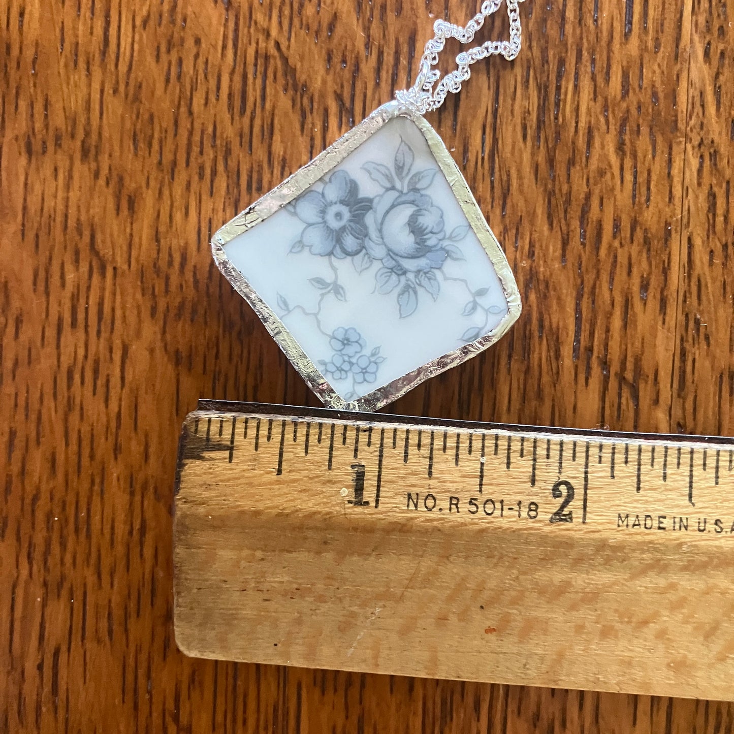 Broken Pottery Artisan Made Floral Pendant Johann Haviland Blue Garland Plate Handcrafted Necklace 1.75 in x 1.75 in