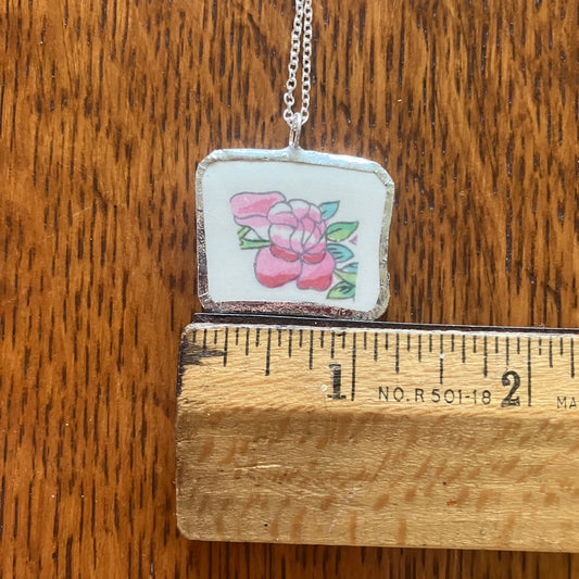 Broken Pottery Artisan Made Pendant Broken Crown Clarence Staffordshire Indian Tree Plate Handcrafted Necklace 1.25in x 1in