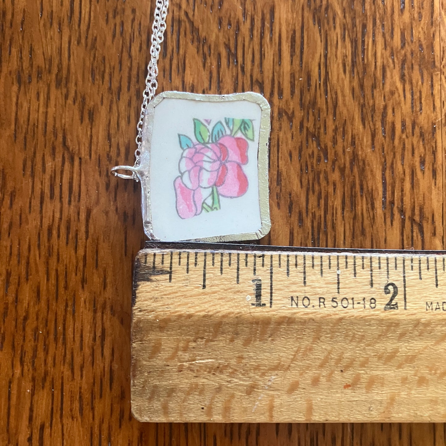 Broken Pottery Artisan Made Pendant Broken Crown Clarence Staffordshire Indian Tree Plate Handcrafted Necklace 1.25in x 1in