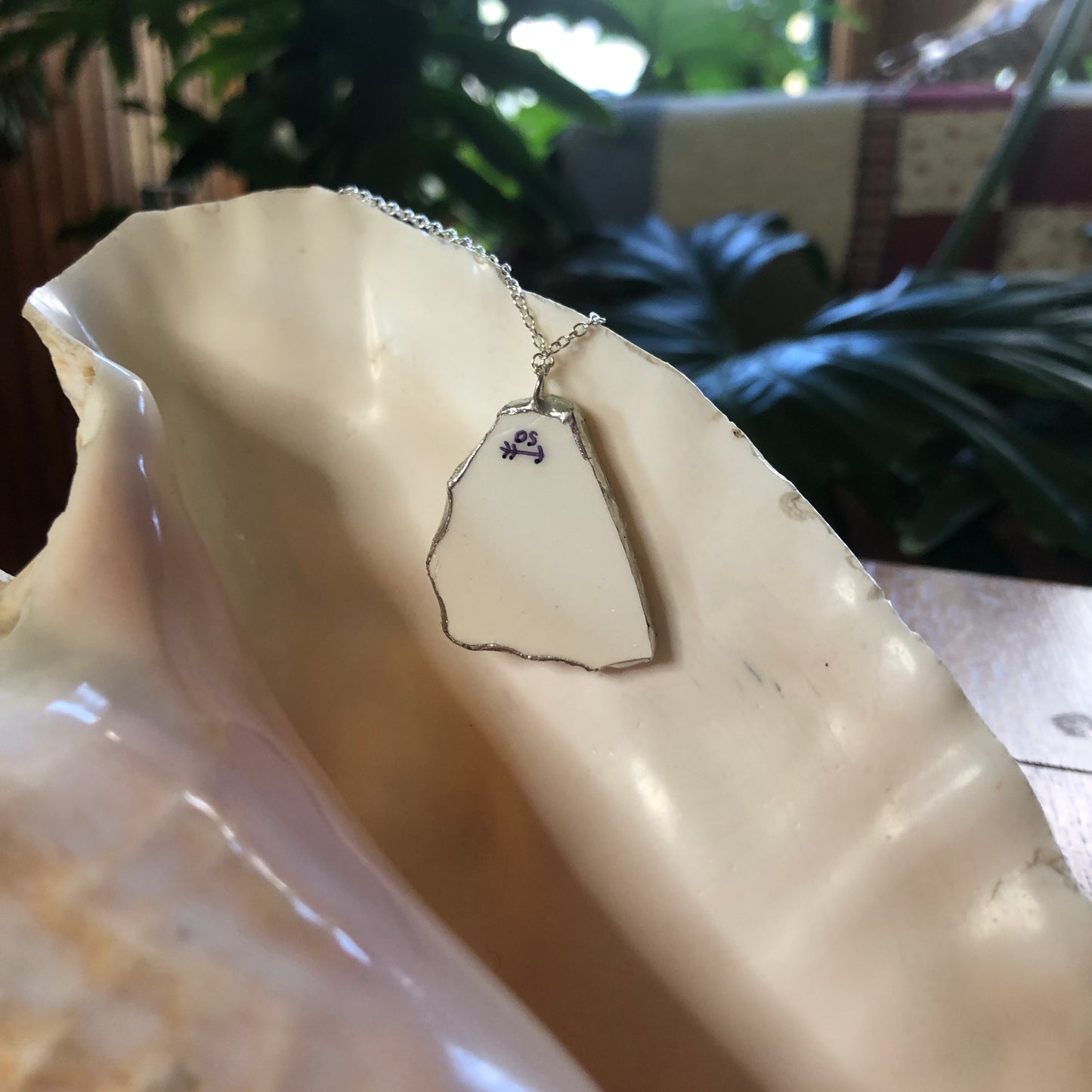 Broken Pottery Artisan Made Key West Pendant Florida Collectors Plate Handcrafted Necklace 1.25in x 1 3/8in