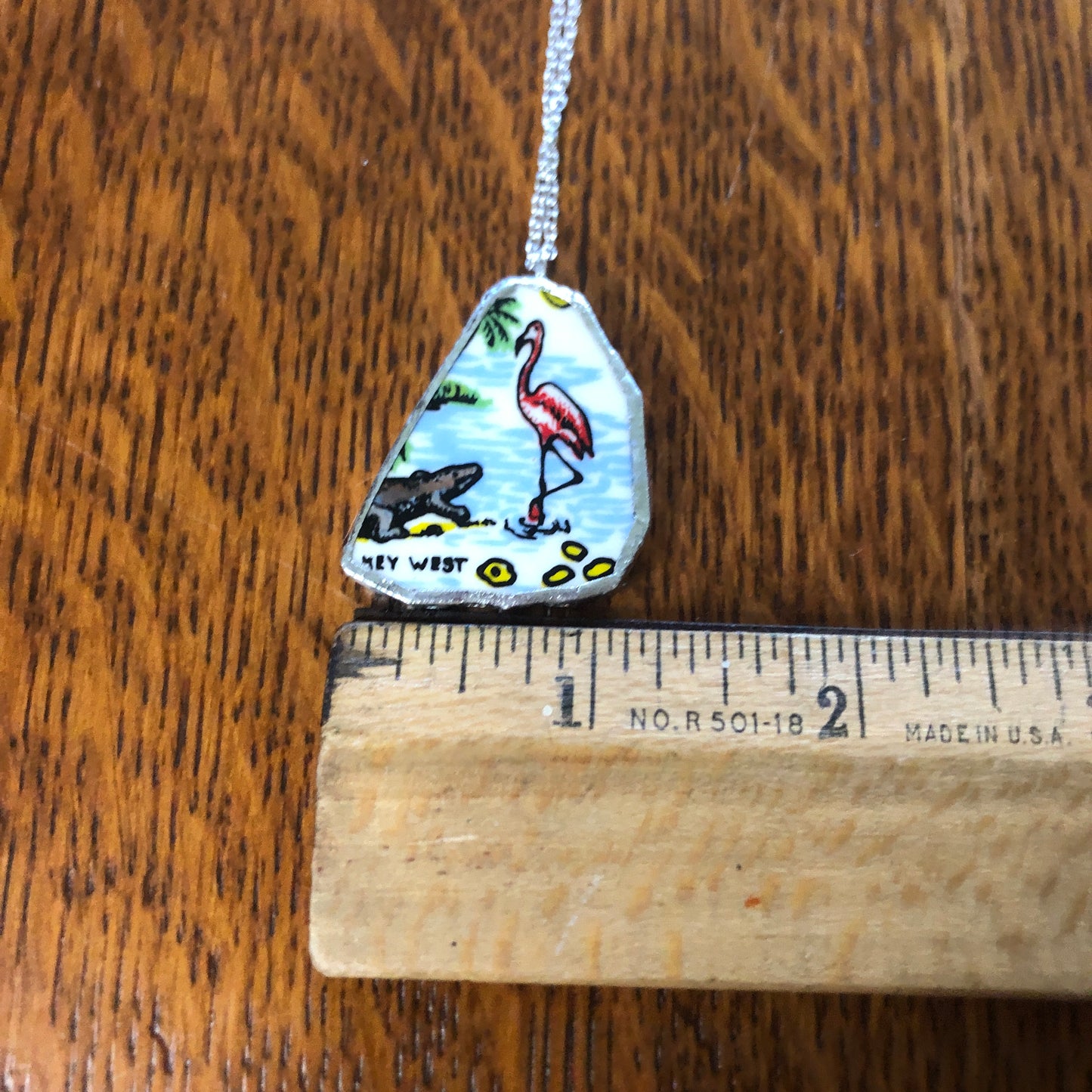 Broken Pottery Artisan Made Key West Pendant Florida Collectors Plate Handcrafted Necklace 1.25in x 1 3/8in