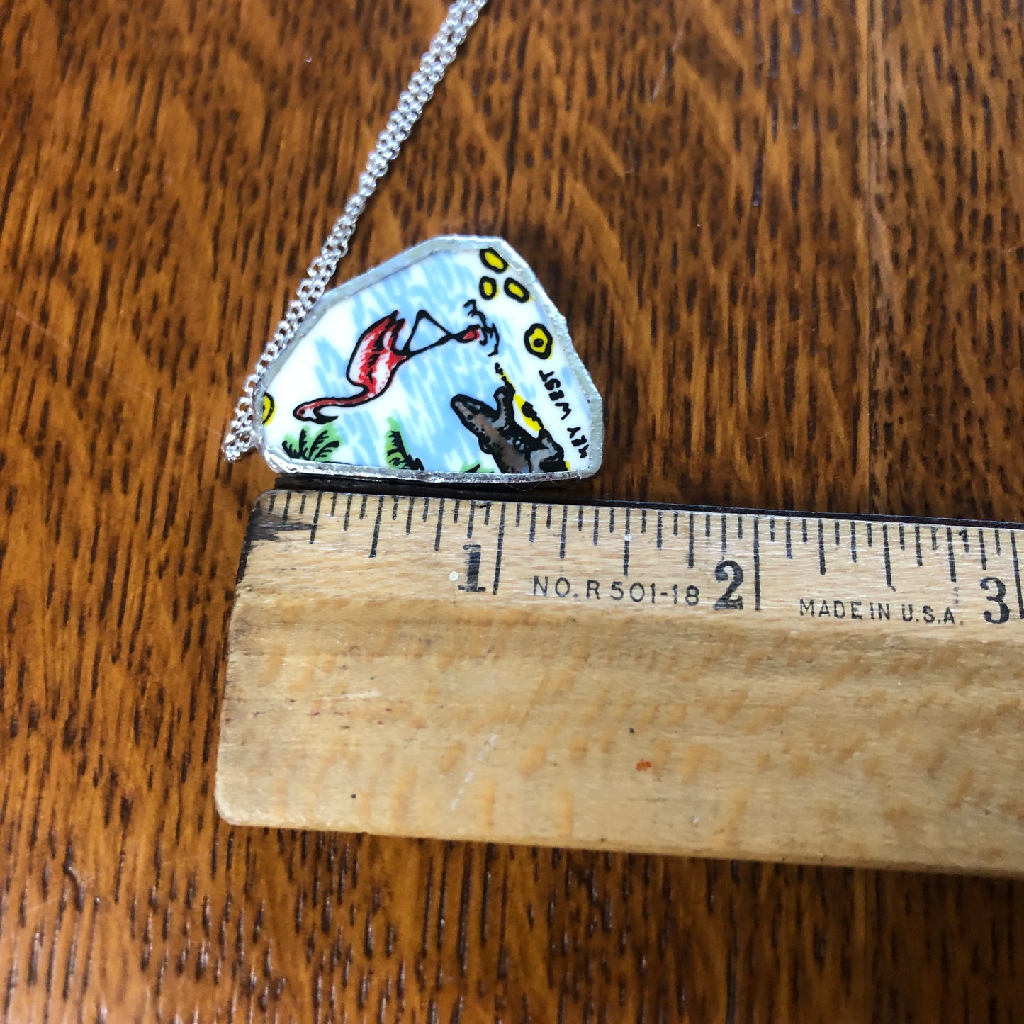 Broken Pottery Artisan Made Key West Pendant Florida Collectors Plate Handcrafted Necklace 1.25in x 1 3/8in