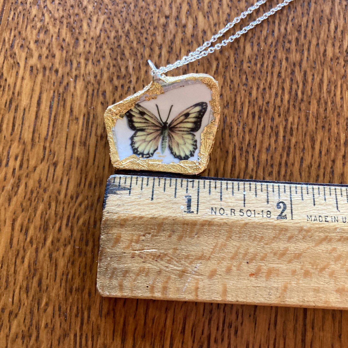 Broken Pottery Artisan Made Yellow Butterfly Pendant Studio Nova Plate Handcrafted Necklace 1.25 in x 1 1/8 in