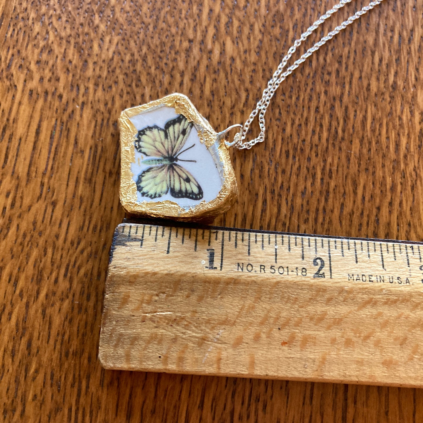 Broken Pottery Artisan Made Yellow Butterfly Pendant Studio Nova Plate Handcrafted Necklace 1.25 in x 1 1/8 in