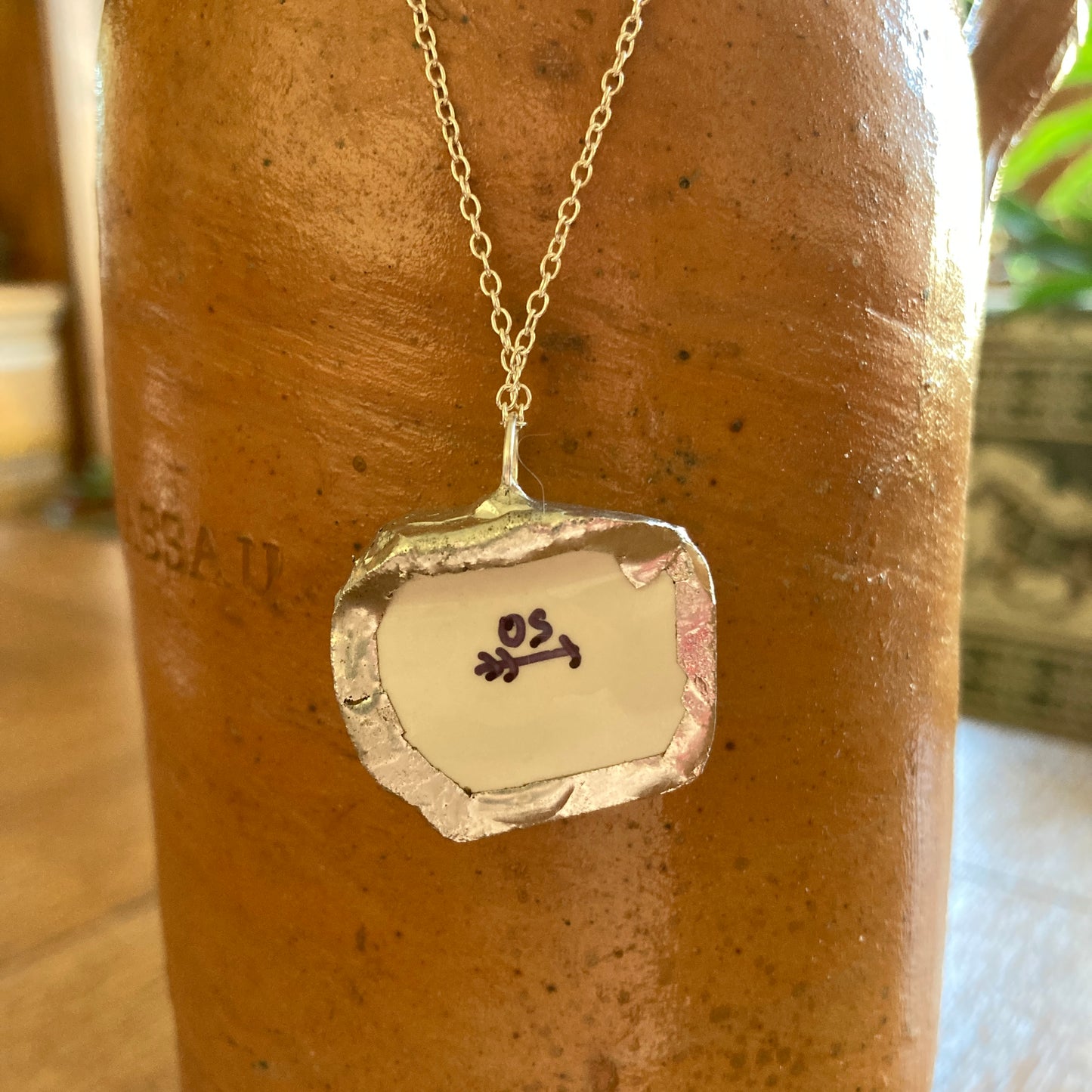 Broken Pottery Artisan Made Blue And Purple Butterfly Pendant Studio Nova Plate Handcrafted Necklace 1 1/8 in x 1 in