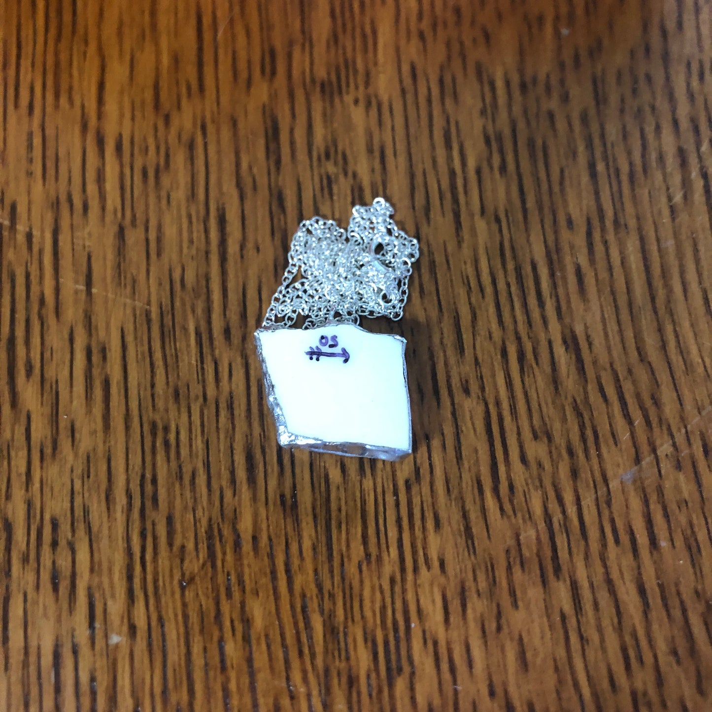 Broken Pottery Artisan Made Floral Pendant Unbranded Plate Handcrafted Necklace 7/8in x 3/4in