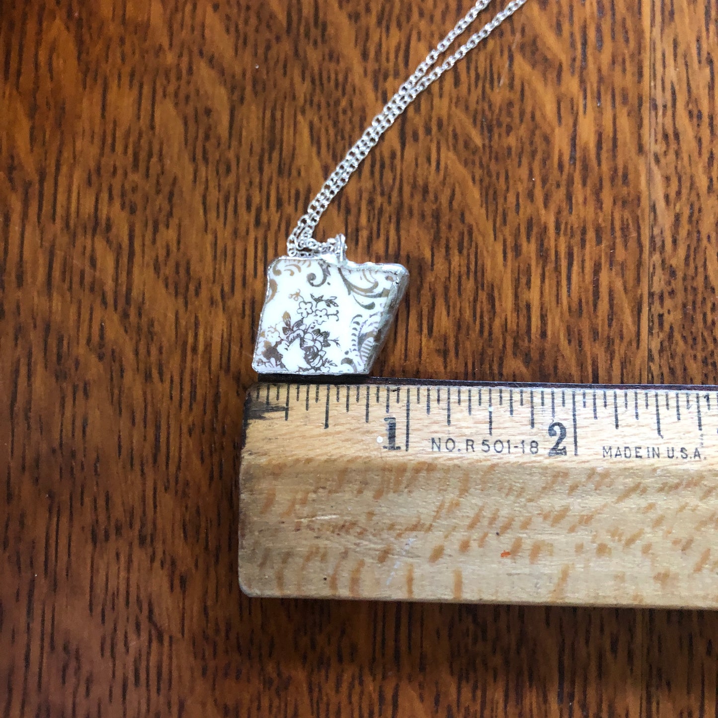 Broken Pottery Artisan Made Floral Pendant Unbranded Plate Handcrafted Necklace 7/8in x 3/4in