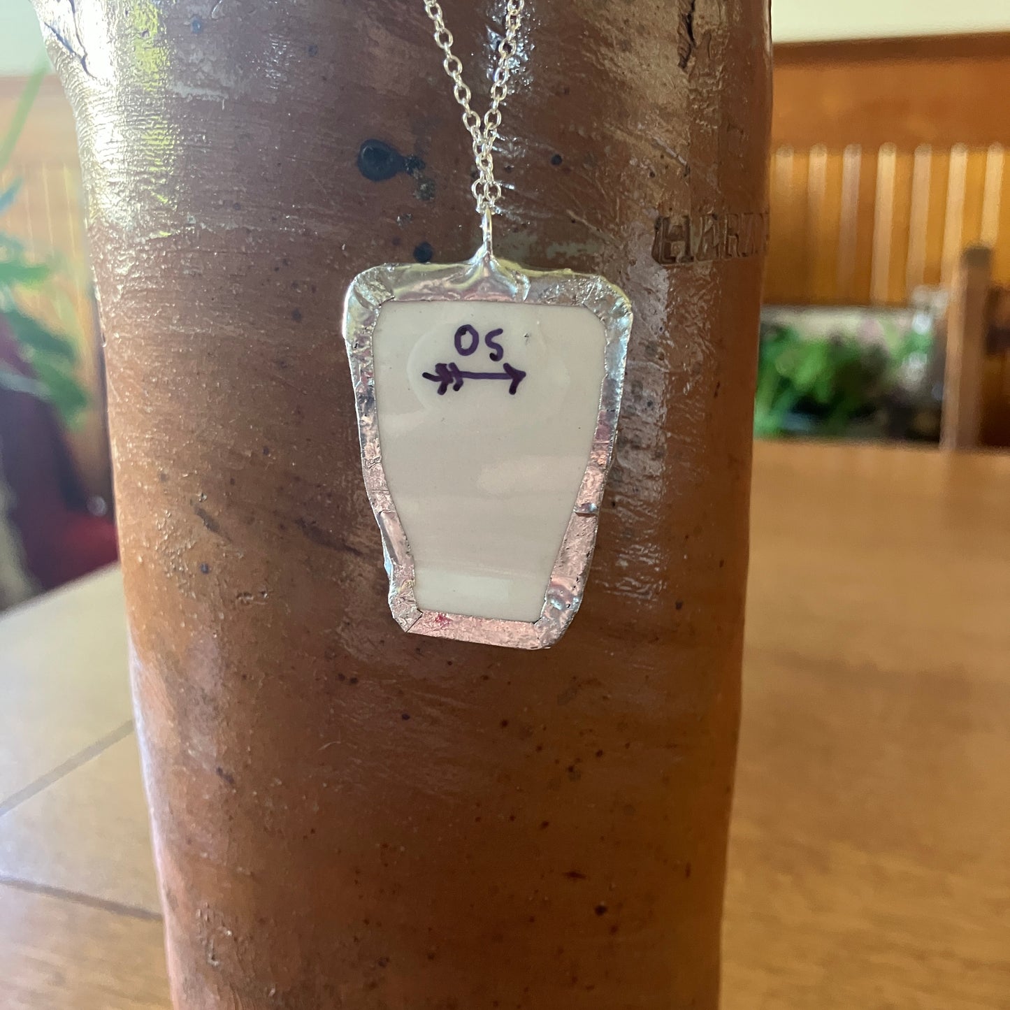 Artisan Made Aries Pendant Repurposed Zodiac Calendar Plate Shard Unique Necklace 1in x 1.5in