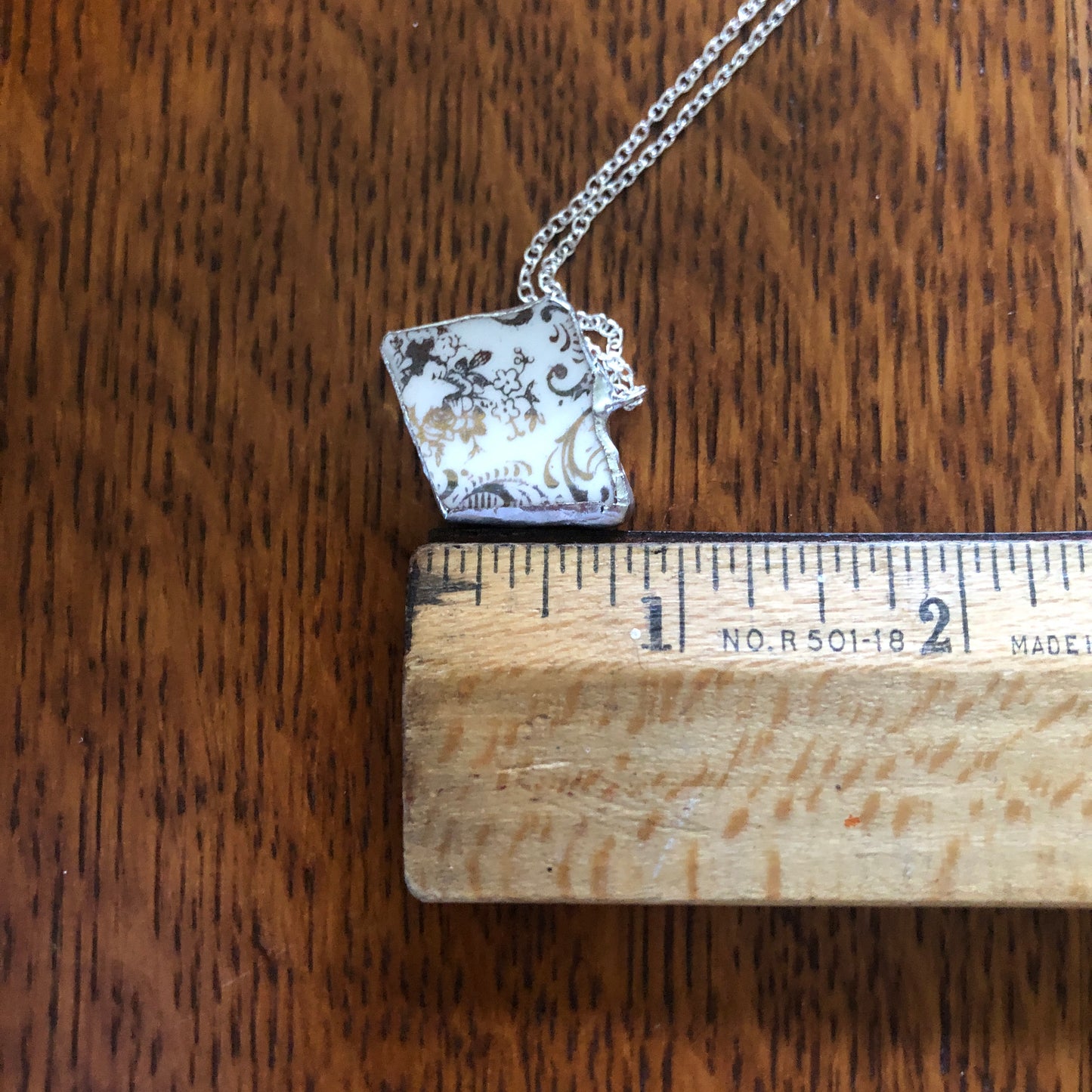 Broken Pottery Artisan Made Floral Pendant Unbranded Plate Handcrafted Necklace 7/8in x 3/4in